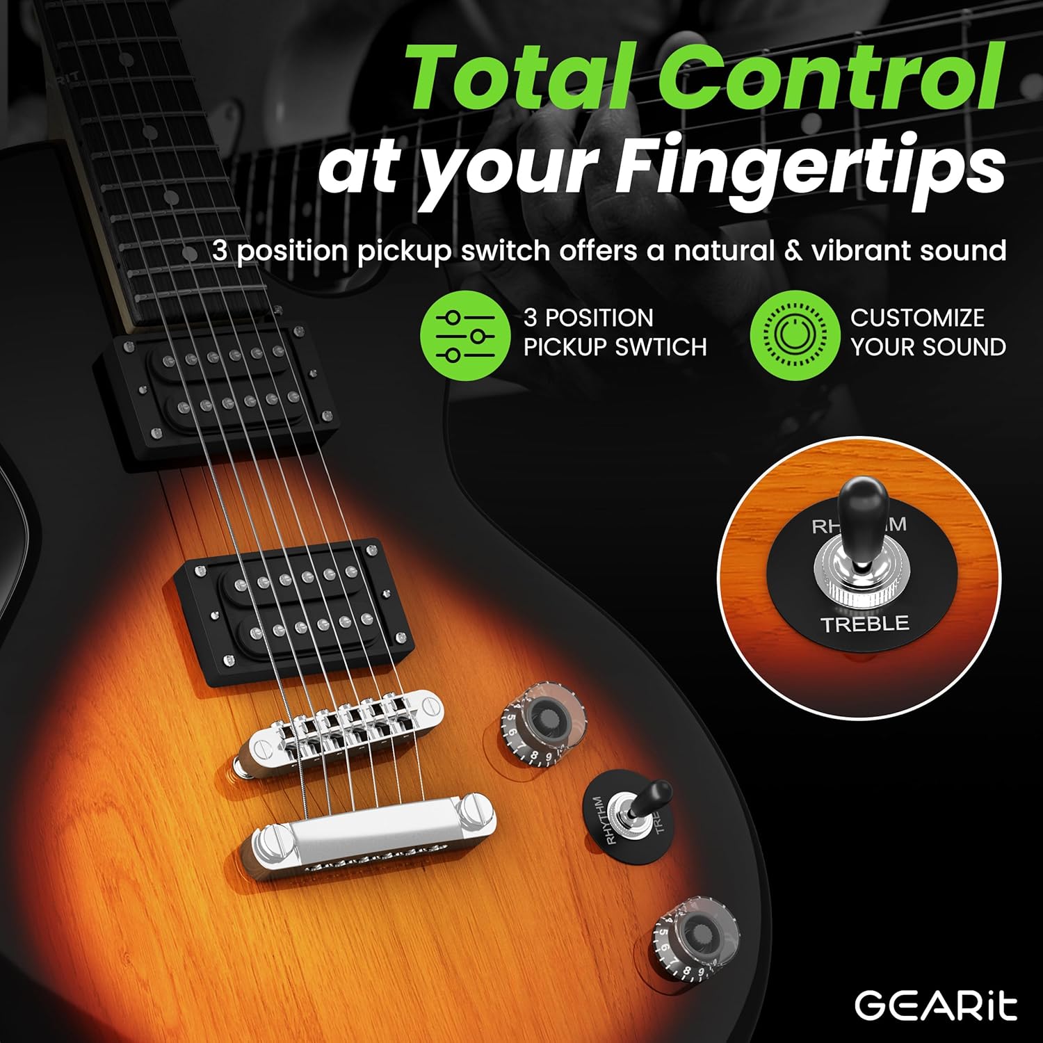 GEARit 39 Inch Full Size Electric Guitar Bundle w/Amplifier, H-H Pickups with Coil Split, Starter Kit with Tuner, Gig Bag, Strap, Cable, Picks, Strings - GI-155 Valley Series, Tobacco Burst