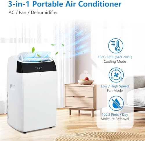 Enhanced Cooling Portable Air Conditioner - Efficient 14000 BTU, Air Conditioner whit Dual Motors, Quiet Operation, Dehumidifier & Fan Modes. Ideal for Home Up To 750 Sq.Ft.