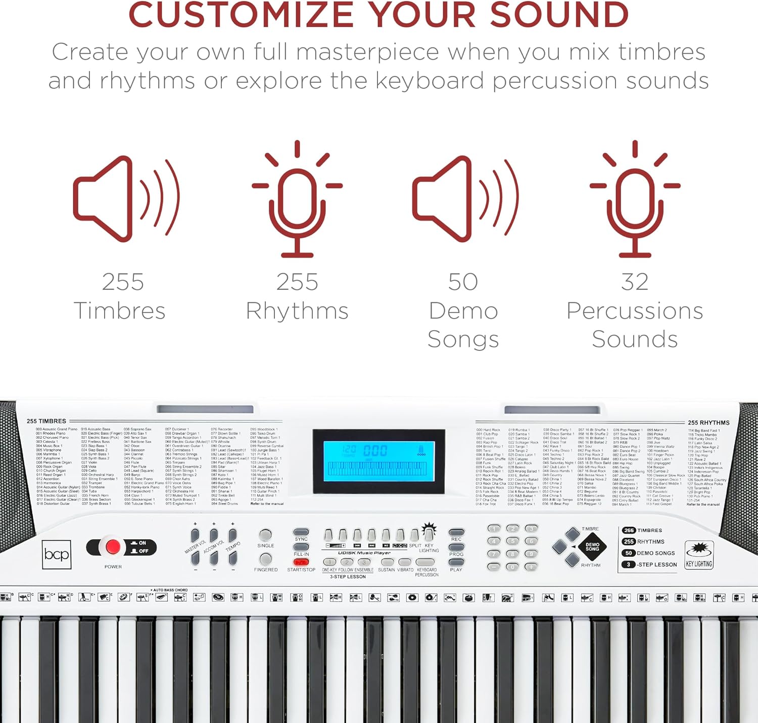 Best Choice Products 61-Key Beginners Complete Electronic Keyboard Piano Set w/Lighted Keys, LCD Screen, Headphones, Stand, Bench, Teaching Modes, Note Stickers, Built-In Speakers - White