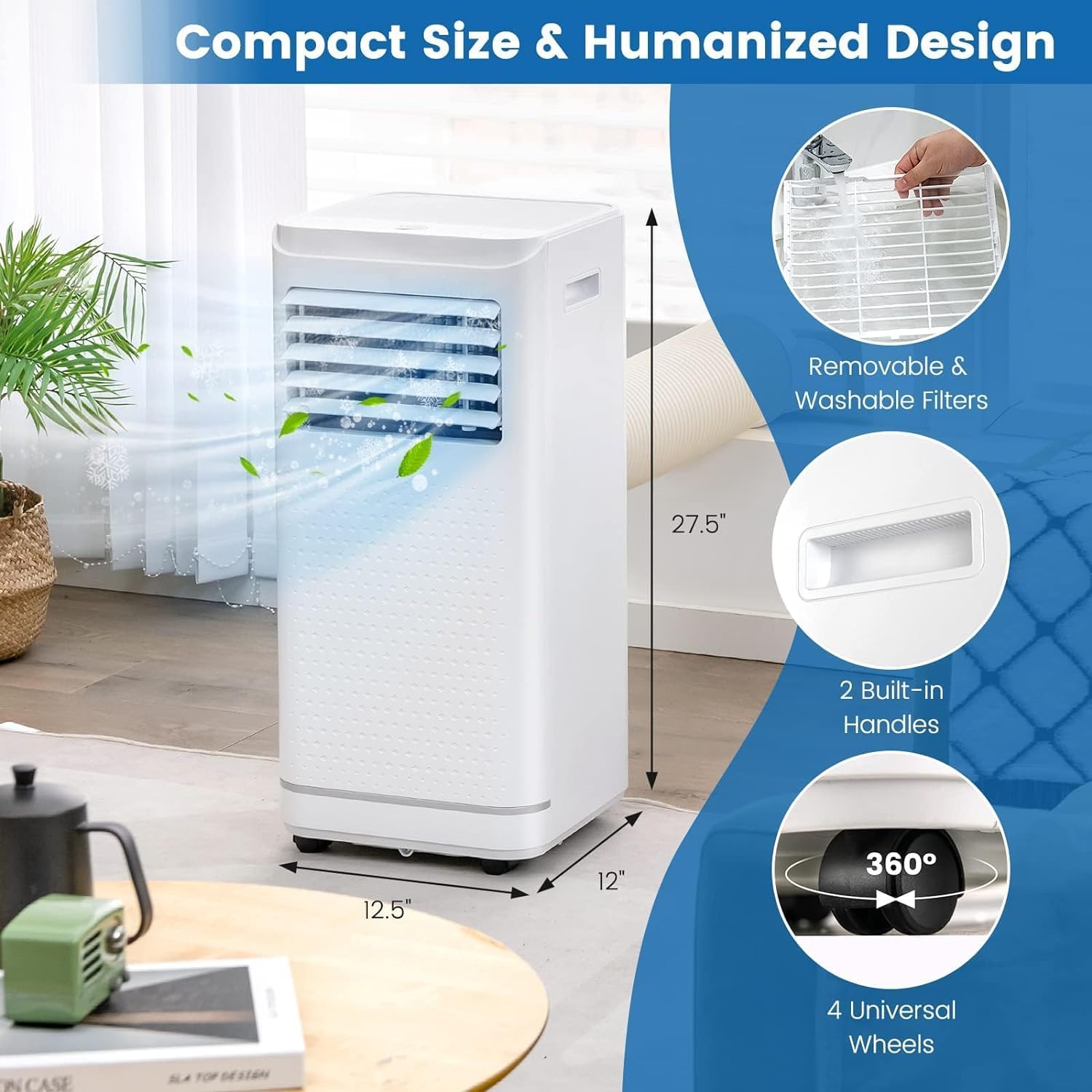 GOFLAME Portable Air Conditioner 10000 BTU, 3-in-1 AC Cooling Unit with Dehumidifier, 24H Timer, Remote Control, Window Kit, Standing Air Conditioner for Home, Apartment, Dorm, White