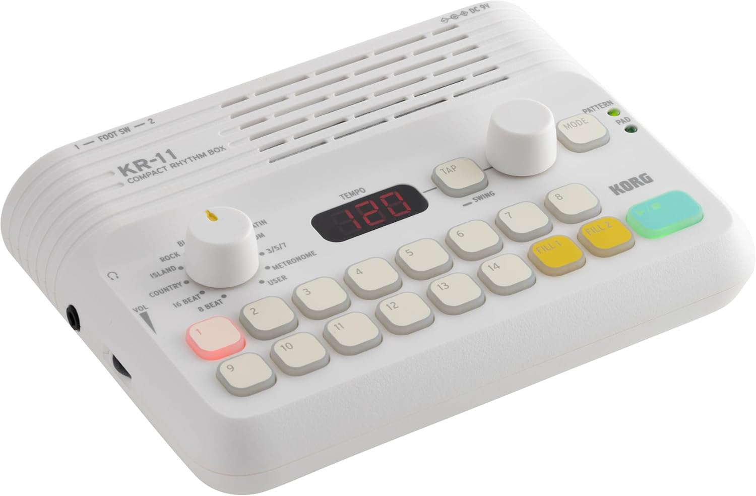 Korg KR11 Portable Rhythm Box w/ 16 velocity-sensitive Pads, and built-in Speaker