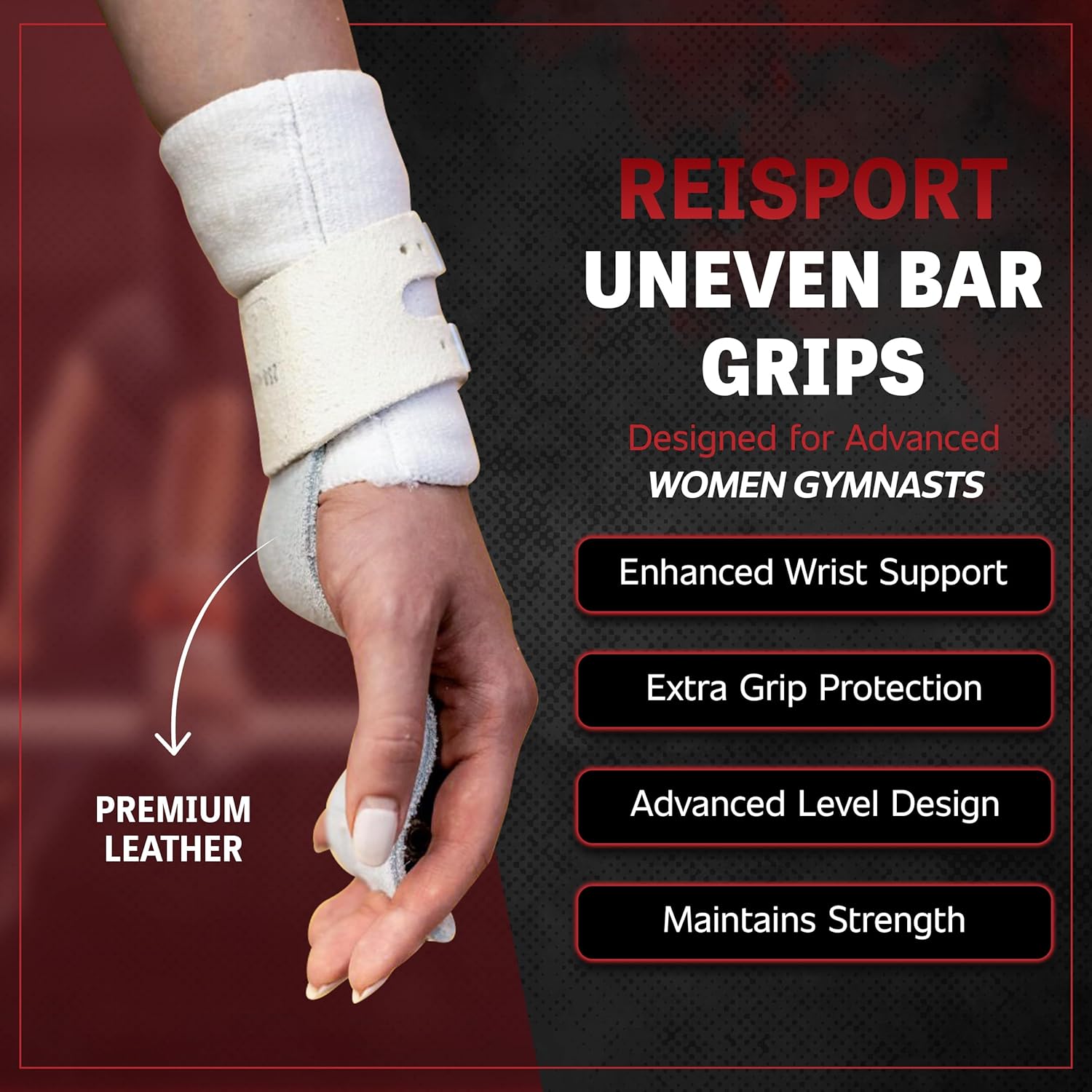 Reisport Uneven Bar Gymnastics Grips for Women - Premium Leather Hand Grips for Gymnastics Bars - Gymnastics Equipment & Accessories for Advanced Gymnasts