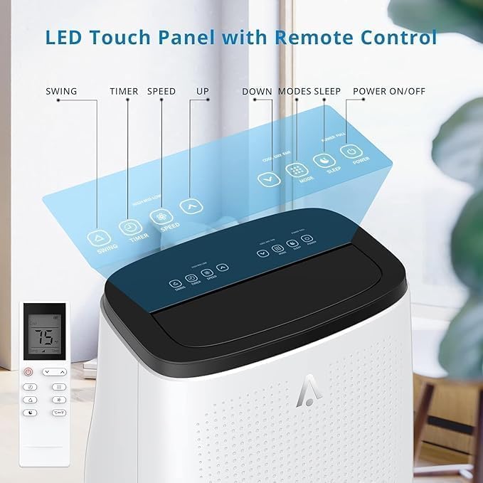 14,000 BTU 3 - In - 1 Portable Air Conditioner - Cool, Dehumidify, Fan, Cools 700 Sq.Ft, Remote & Kit, Quiet & Energy - Efficient