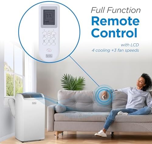 BLACK+DECKER 12,000 BTU Portable Air Conditioner, 3-in-1 AC, Dehumidifier and Fan, Portable AC Unit with Remote Control, Auto Evaporation, 3 Speeds, Window Kit Included, White, BPP08WTB