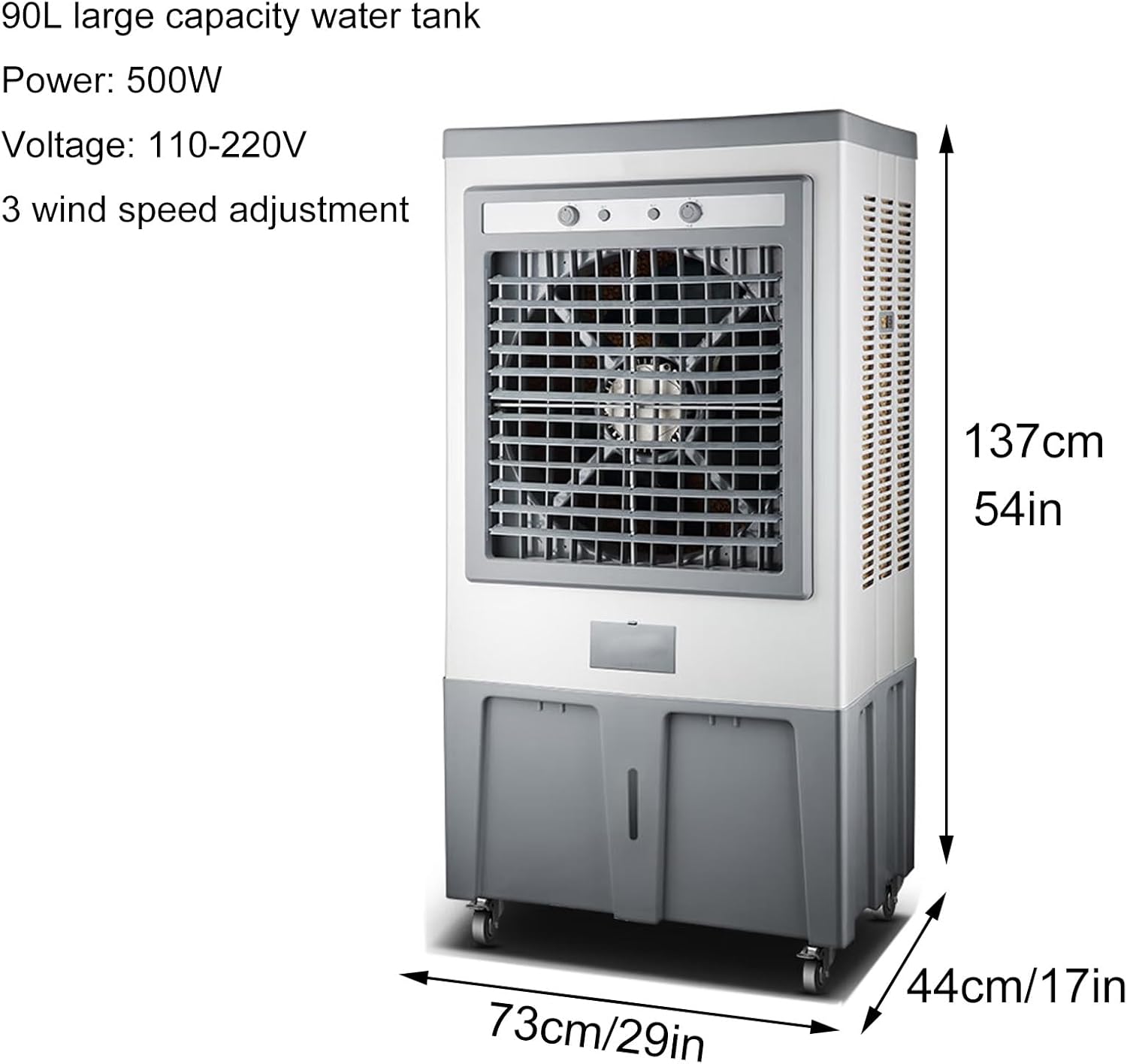 Industry Evaporative Air Cooler, Portable Swamp Cooler, 90L Large Capacity Water Tank, 3 in 1 Air Conditioner, Industry Humidifier, Swamp Cooler Outdoor for Outdoor Commercial Factory