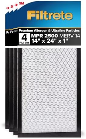 Filtrete 14x24x1 AC Furnace Air Filter, MERV 14, MPR 2500, High Performance Premium Allergen, Ultrafine Particles, Bacteria & Virus Filter, CERTIFIED Asthma & Allergy Friendly, 4-Pack