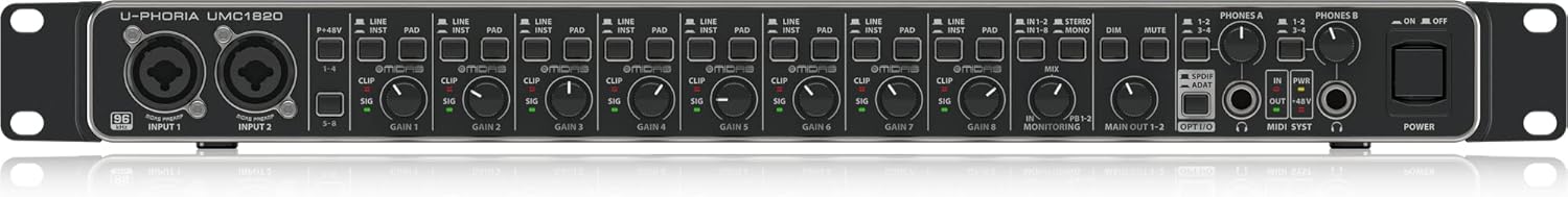 Behringer U-PHORIA UMC1820 Audiophile 18x20, 24-Bit/96 kHz USB Audio/MIDI Interface with Midas Mic Preamplifiers