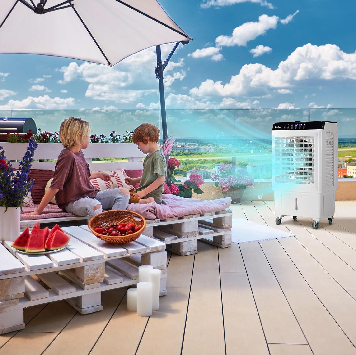 3 in 1 Portable Evaporative Cooler with 4 Ice Packs & 7.93 Gal Large Water Tank, 2353CFM Cooling Fan with Remote, 7.5H Timer, 3 Speeds, 90° Oscillation, Air Conditioner Portable for Indoor Outdoor