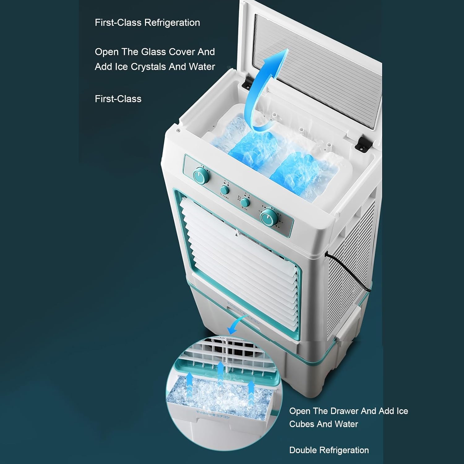 Portable Air Conditioners, Evaporative Air Cooler with 3 Speeds, Fast Cooling Windowless Portable Evaporative Coolers for Home Use(Blue)