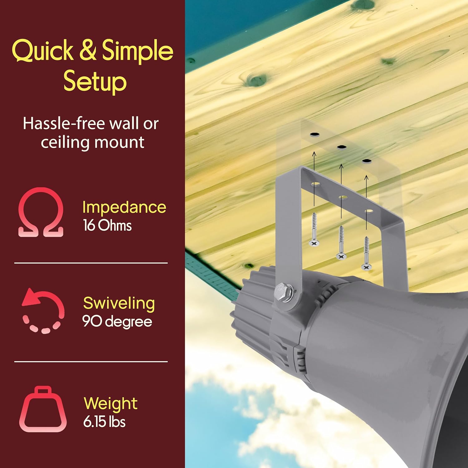 Pyle PA Horn Speaker - 16' 80W Compact Loud Sound Megaphone with 400Hz-5KHz Frequency, 16 Ohm, 100V/70V Transformer, Mounting Bracket, Ideal for Indoor/Outdoor Audio Systems (PHSP16, Gray)