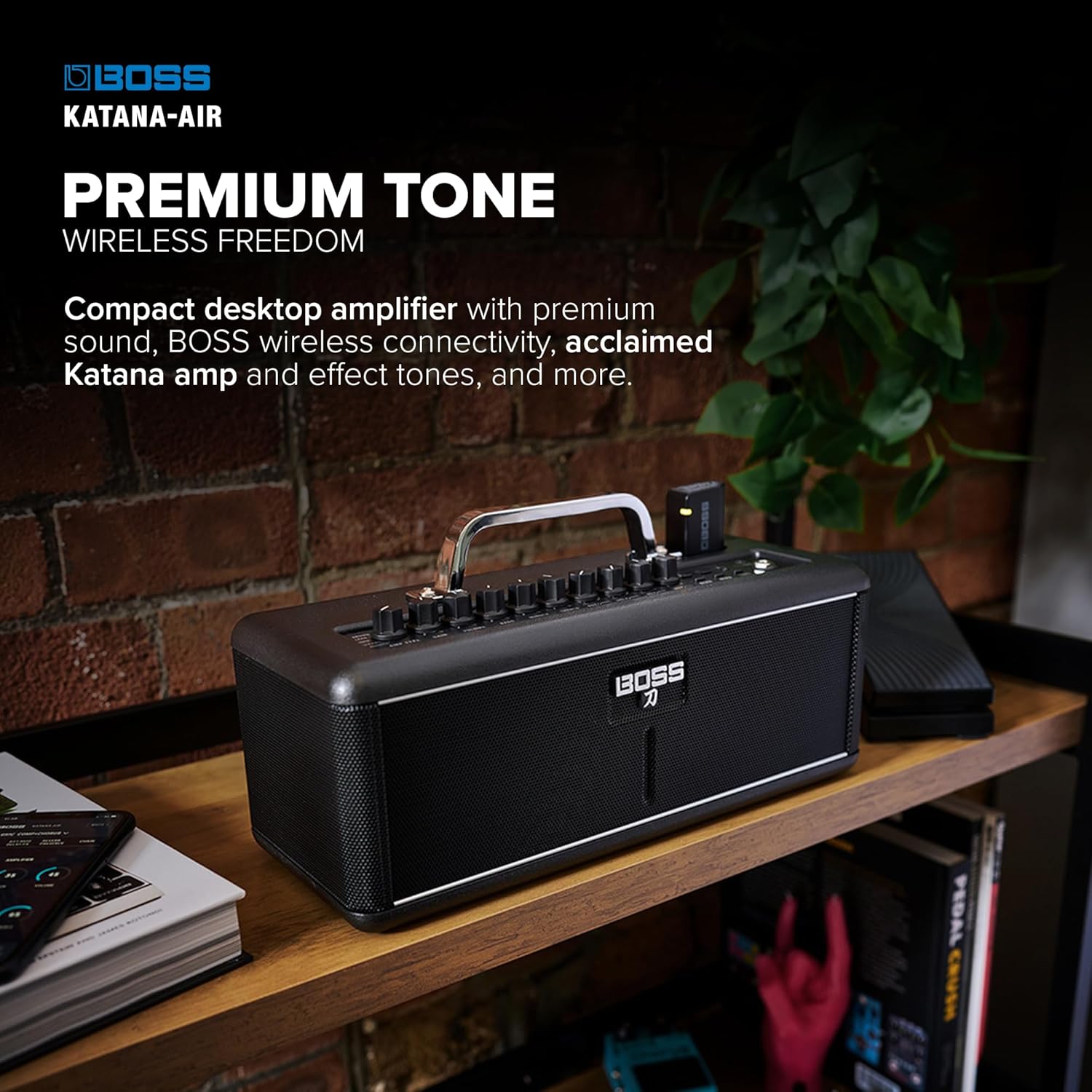 BOSS Katana-Air | Wireless Compact Desktop Amplifier for Guitar, Bass & Acoustic-Electric Guitar & Bass | 5 Amp Characters | Acclaimed Katana Amp & Effect Tones | WL-T Transmitter with Motion Sensing