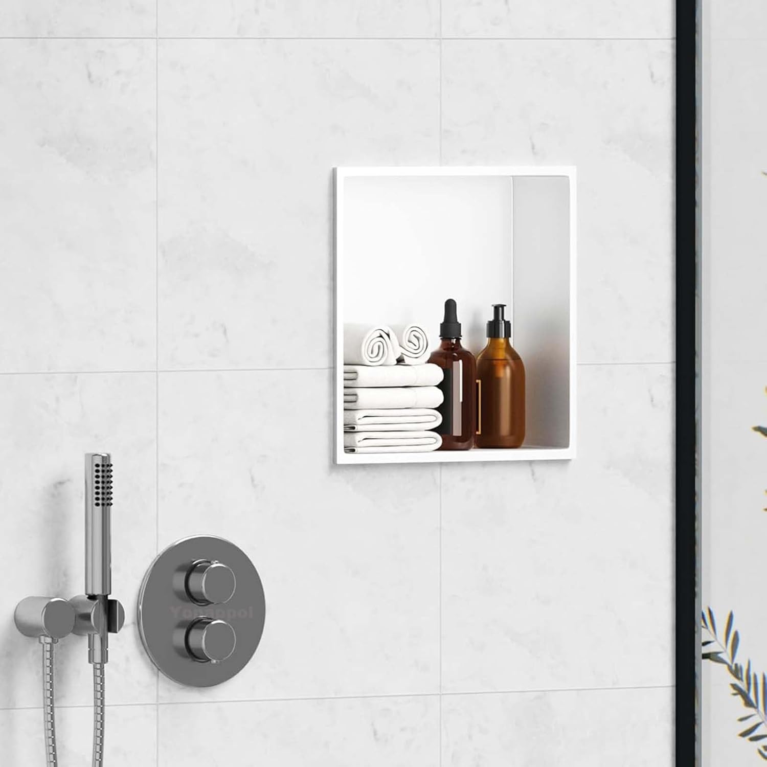 Shower Recessed Shelf 304 Stainless Steel, Waterproof Bathroom Niche Tile Ready Organizer Shelf, Wall Mount Bathroom Shower Storage(32cmx32cmx12.5cm)