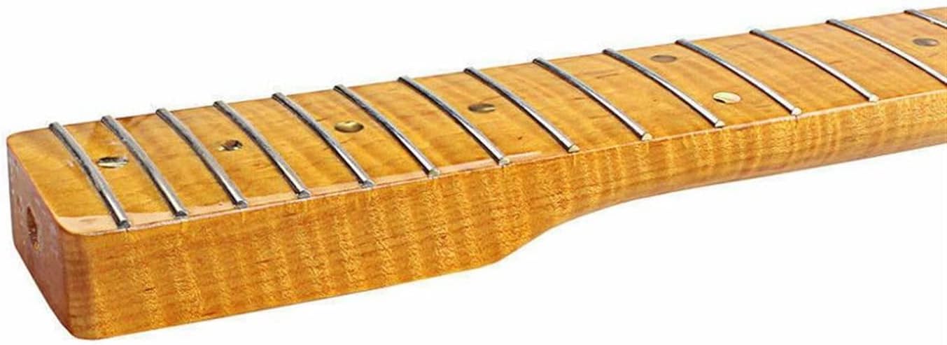 21 Fret Tiger Flame Maple Guitar Neck for TL Tele Electric Guitar Yellow Glossy Guitar ​Neck Replacement