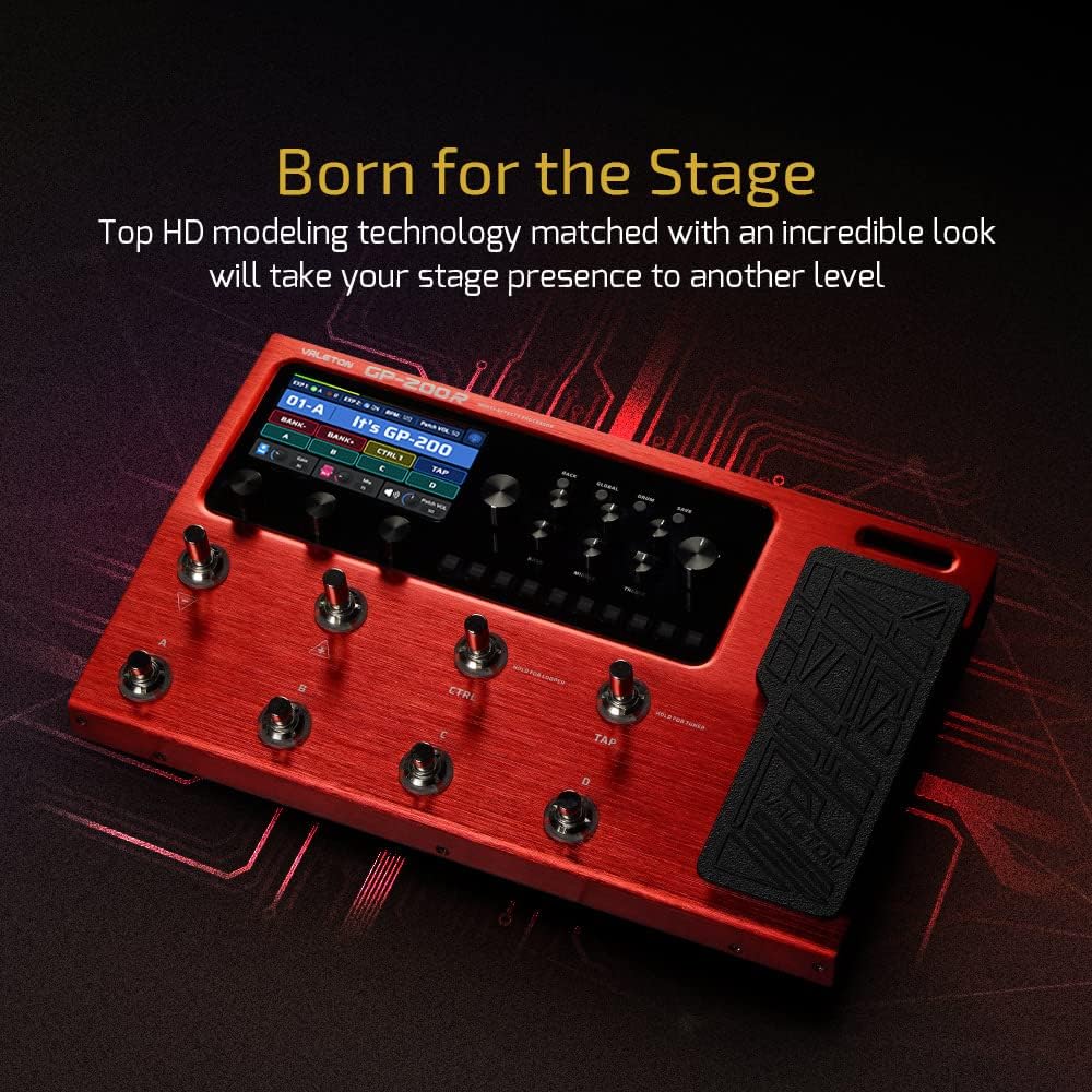 VALETON GP-200 Red Multi Effects Processor + 10ft Cable Bundle Guitar Bass Pedal with Expression Pedal FX Loop MIDI I/O Amp Modeling IR Cabinets OTG USB Audio Interface