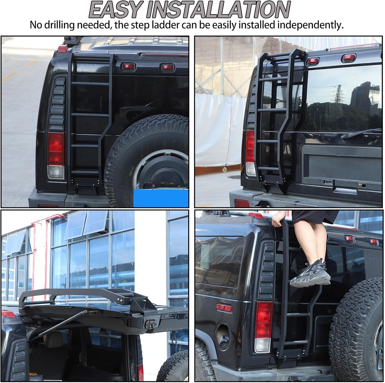 Lcojicep Aluminum Car Rear Tail Door Ladder Climbing Luggage Carriers Car Body Functional Decoration Accessories Compatible with Hummer H2 2003-2009 Rear Door Tailgate Ladder Kit