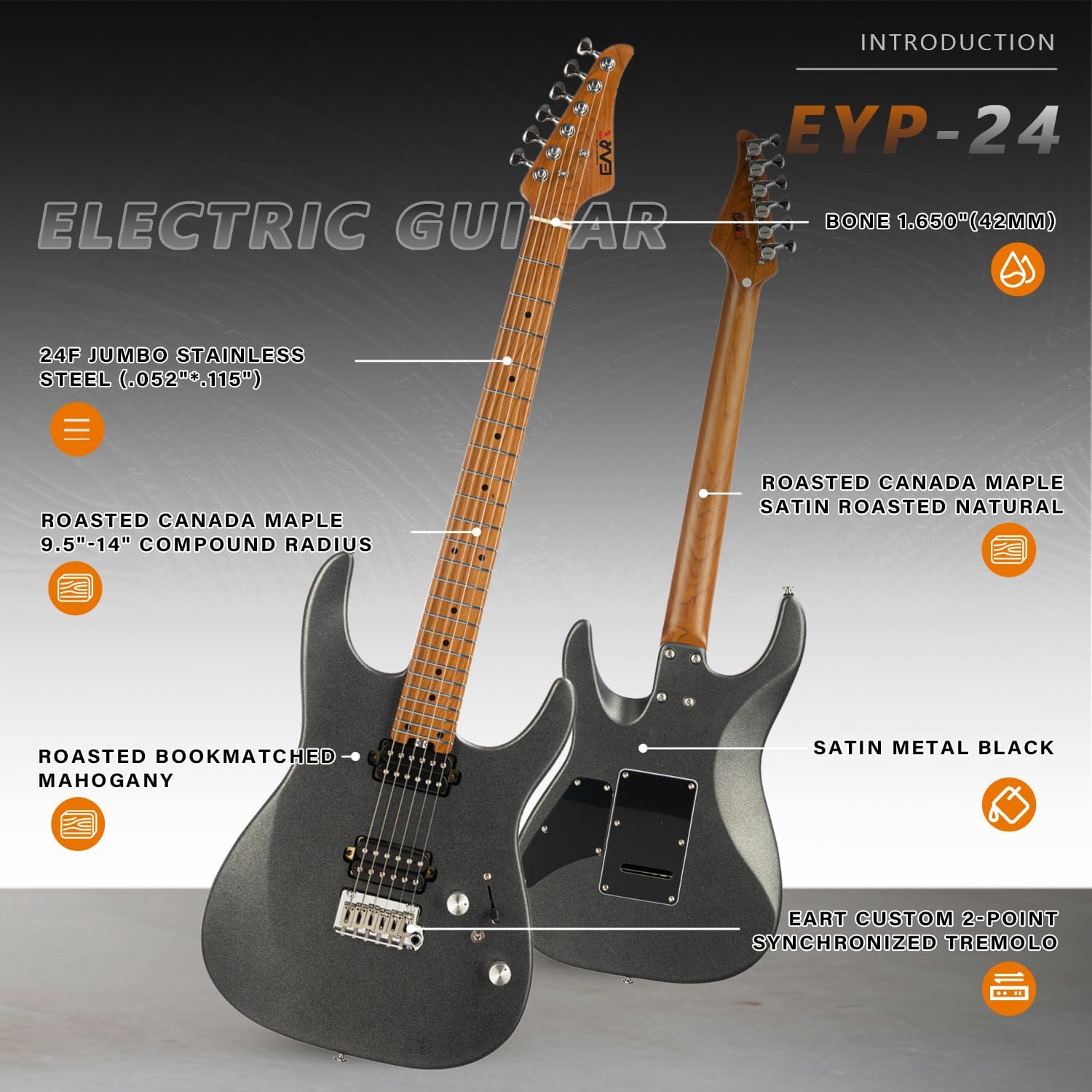 EART EYP-OMNI24 Solid Body Electric Guitar, 25.5