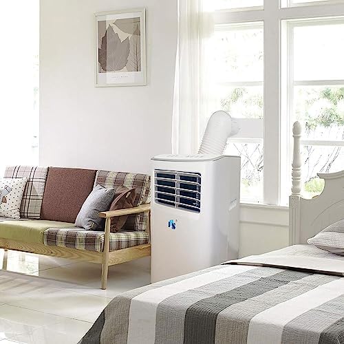 JHS 7,000 BTU Portable Air Conditioner with Dehumidifier and Fan for Bedroom, Living Room, or Basement, 115V, AC for Rooms up to 250 Sq.Ft with Remote Control, LED Display, 24H Timer, Wheels, White