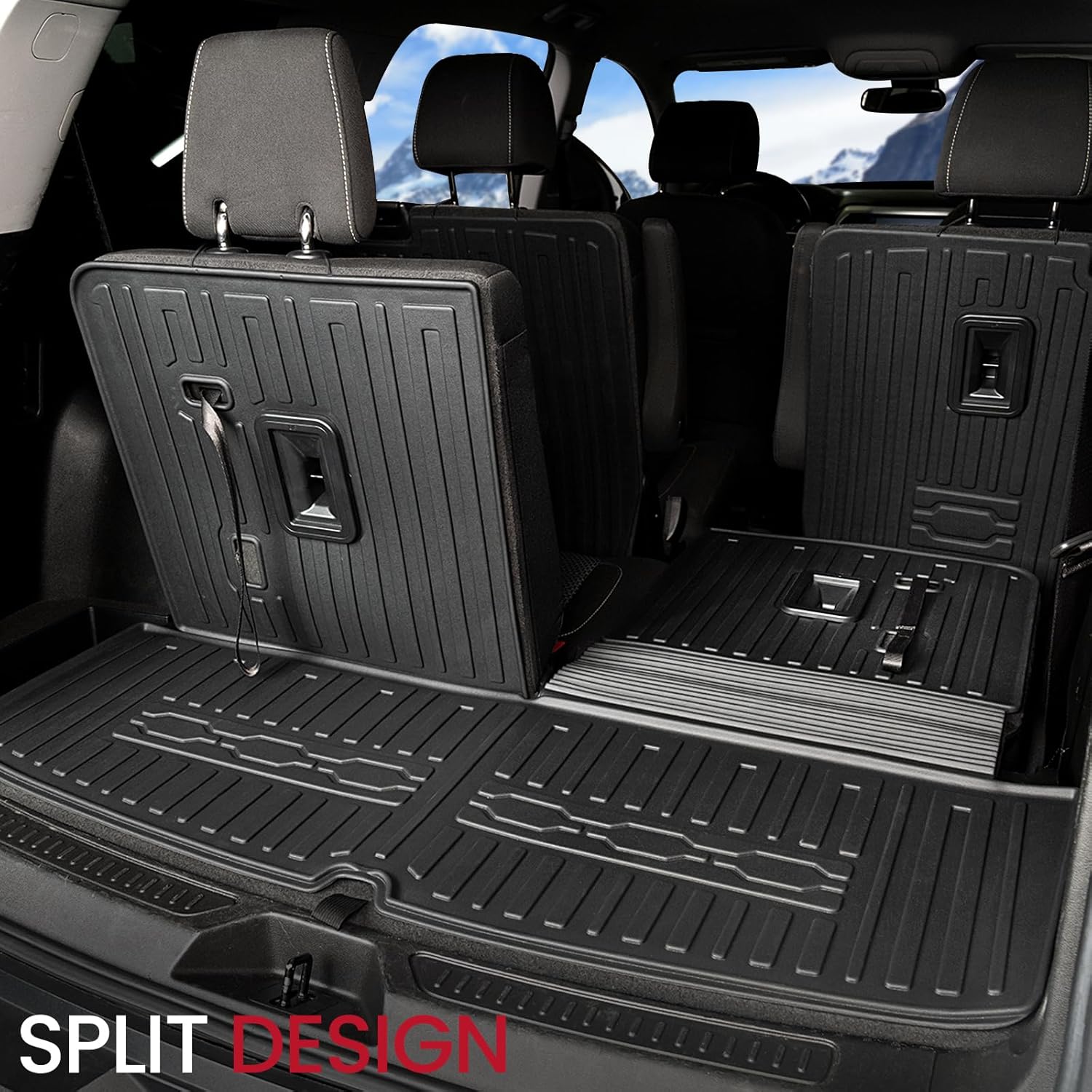 Floor Mats Cargo Mat Set for 2017-2023 GMC Acadia 6 Seats Captain Chairs Accessories, All-Weather TPE Trunk Mat Cargo Liner Backrest Mats SLE/SLT/AT4/DENALI(Floor Mats+2-in-1 Cargo Mat)