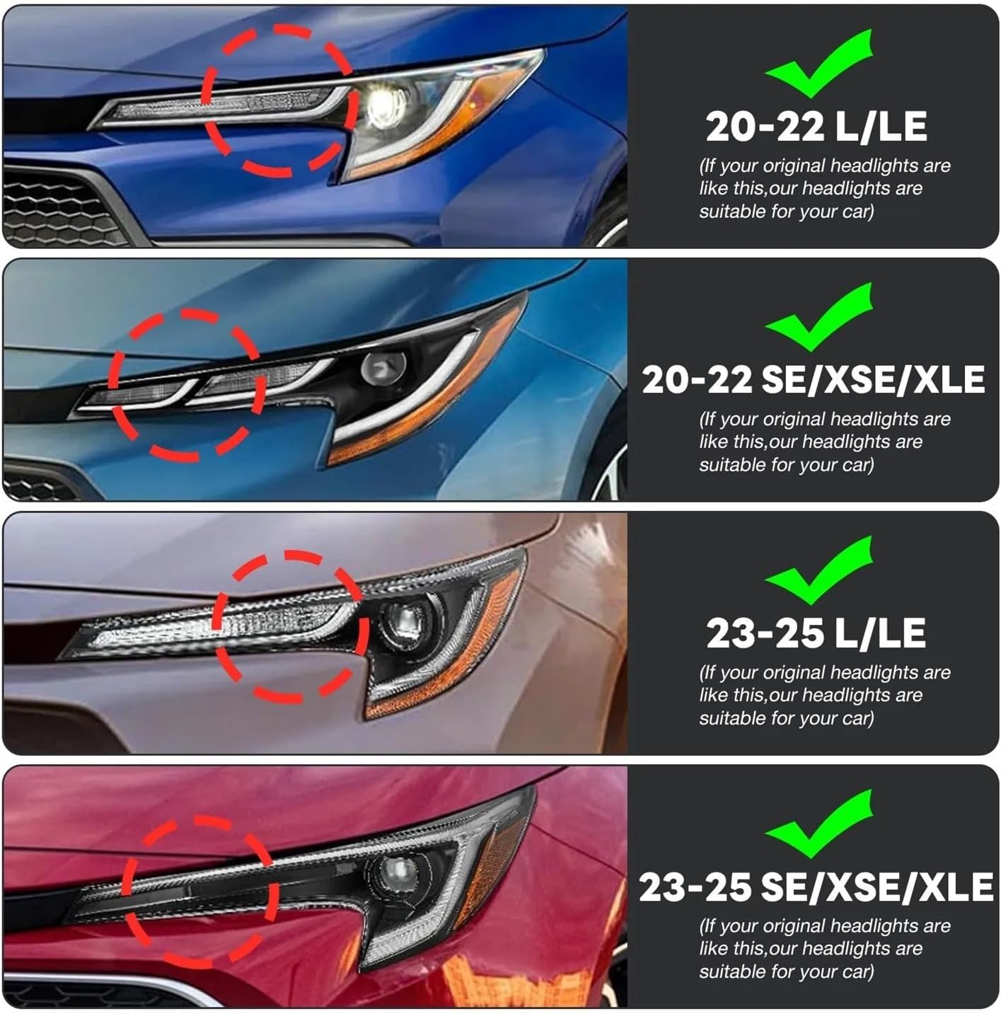 2PCS LED Projector Headlights Assembly Compatible For Toyota Corolla 2020-2026 Front Head Lamps Assembly Headlamp Accessories