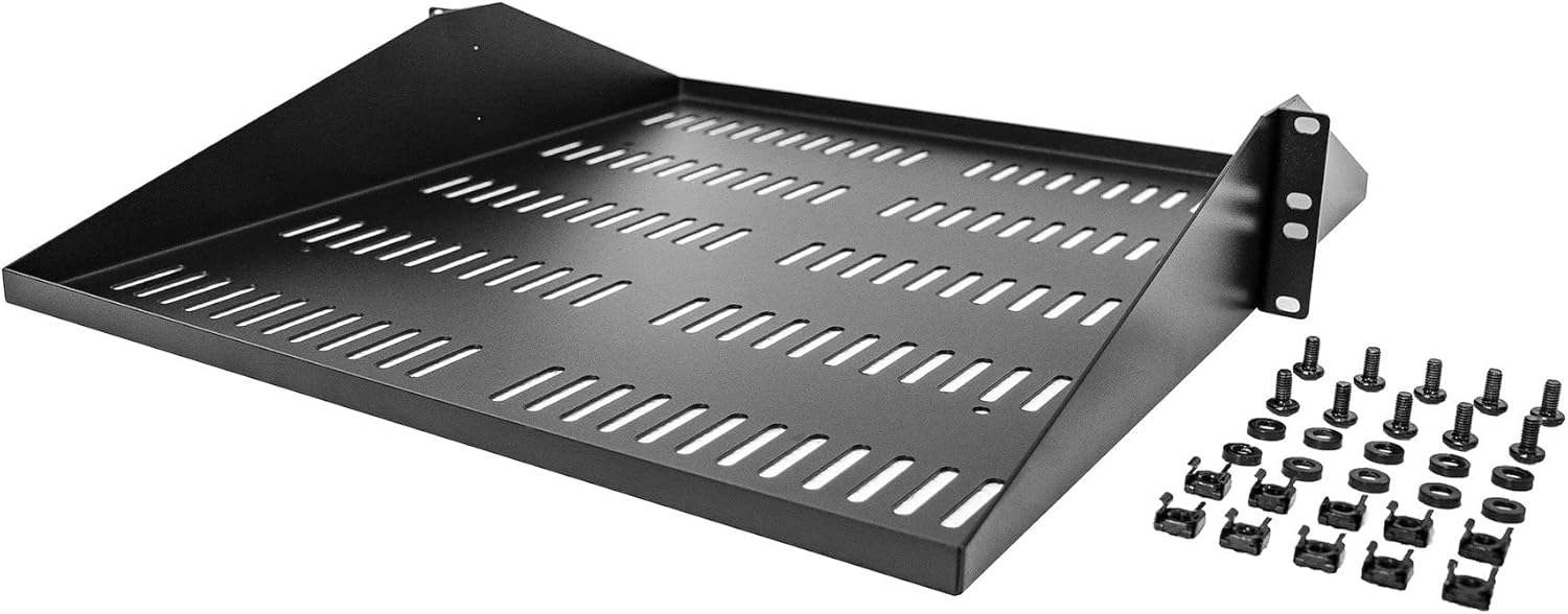 StarTech.com 2U Server Rack Shelf, Center Mounted Universal Vented Rackmount Cantilever Tray for 19