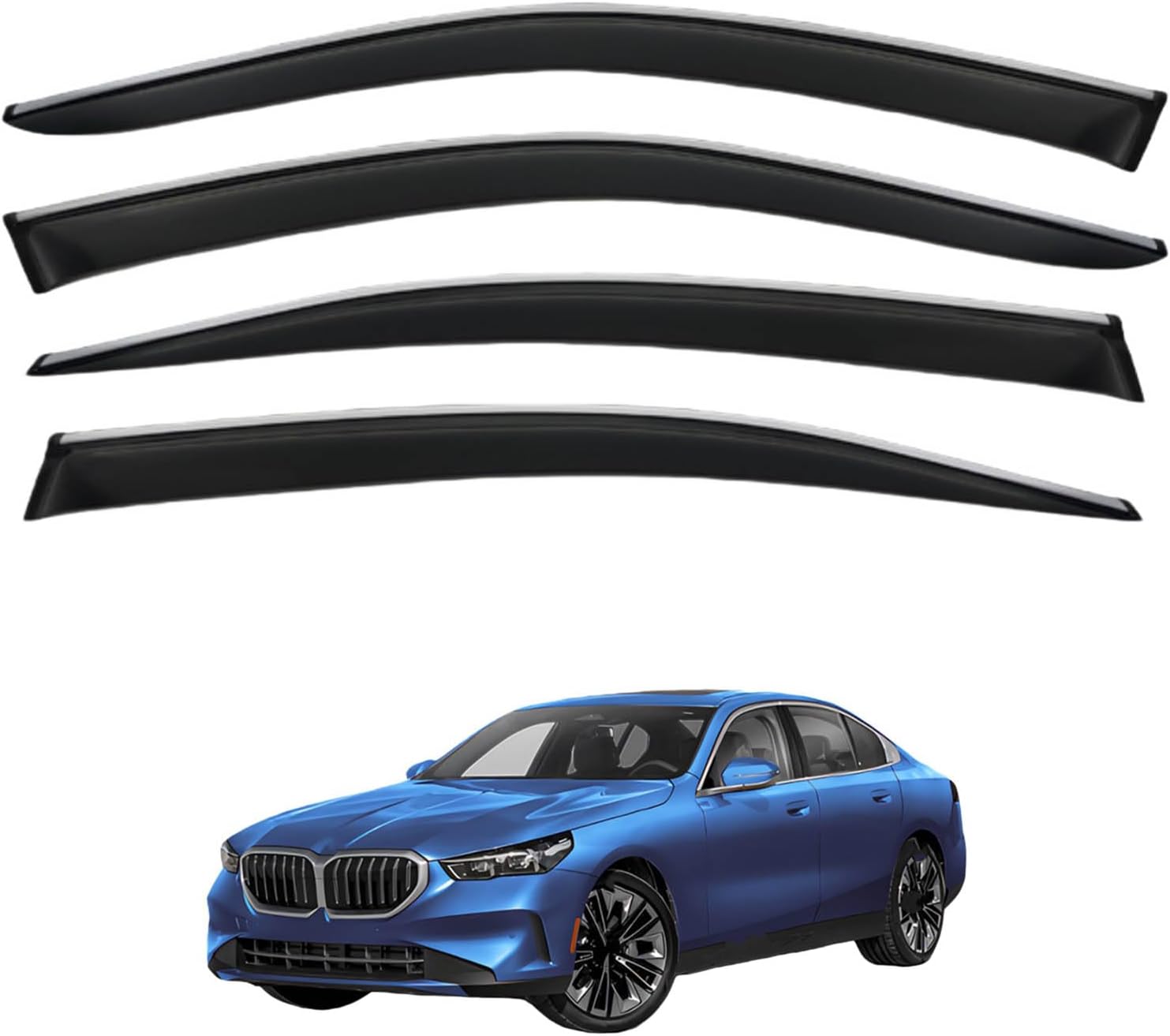 Window Deflectors for BMW 5 Series i MK8-G60 2024+, Sun Rain Guard Window Visors Vent Shades with Bright Stripes Car Accessories