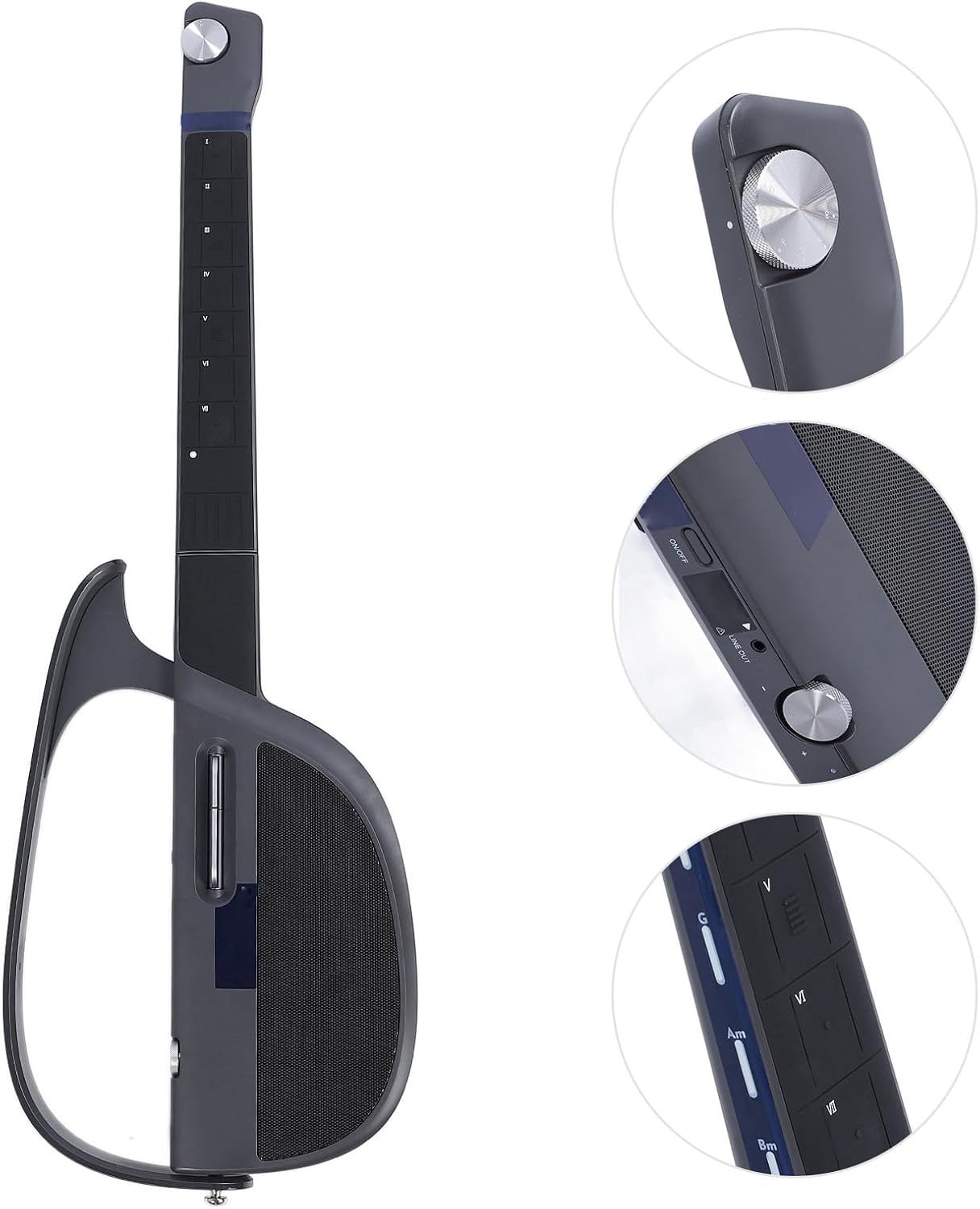 Stringless Smart Guitar, Foldable Travel Backing Guitarra, Chord Generator, Automatic Accompaniment Guitar for One Man Band, For Adults & Teens (Black Grey)