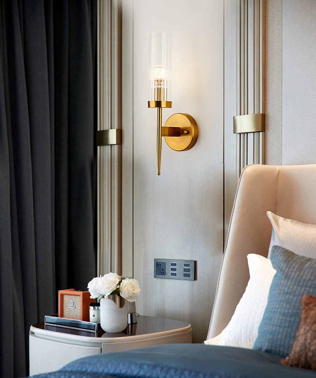 Sconces Wall Light Creative Black 1-Light,with Clear Cylindl Glass, Vintage Wall Mount Lamp for Bedroom Hallway Porch Entryway