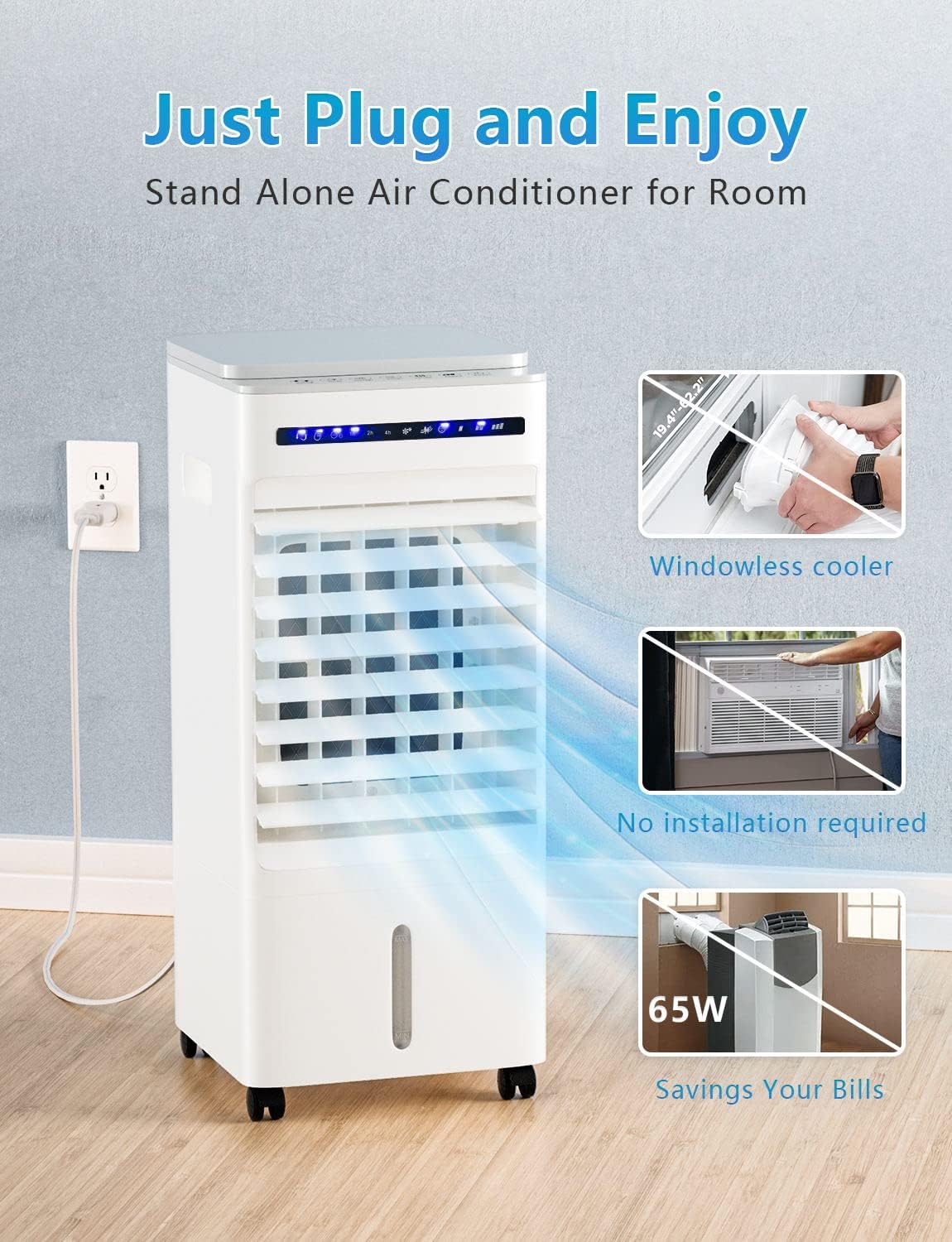 ARLIME Evaporative Air Cooler, 3-in-1 Portable AC with Fan & Humidifier w/Remote, 7H Timer, 3 Wind Speeds, 3 Modes, Room Air Conditioner, Quiet Swamp Cooler Fan for Room Home Office