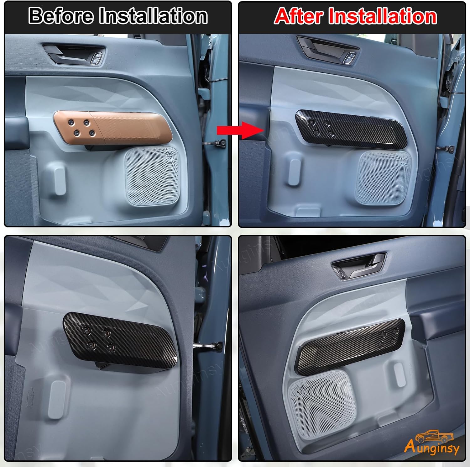 Aunginsy Inner Door Handle Panel Trim Cover Compatible with Ford Maverick 2022-2025 Pickup Front Rear Door Look Interior Door Armrest Handle Panel Protection Cover Decorative Sticker ABS Accessories
