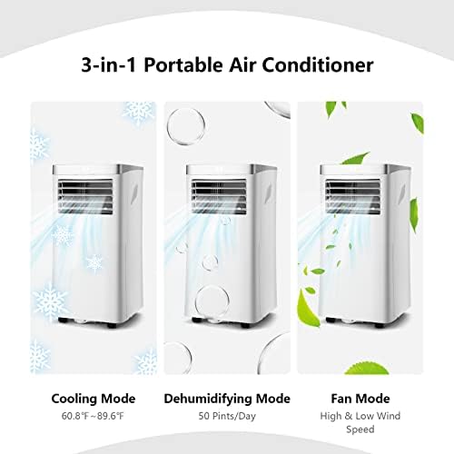 PETSITE Portable Air Conditioner, 10000 BTU AC Cooling Unit with Remote Control, 3-in-1 Air Conditioners with Dehumidifying, Fan & Air Cooler Function, Cools Up to 350 sq.ft