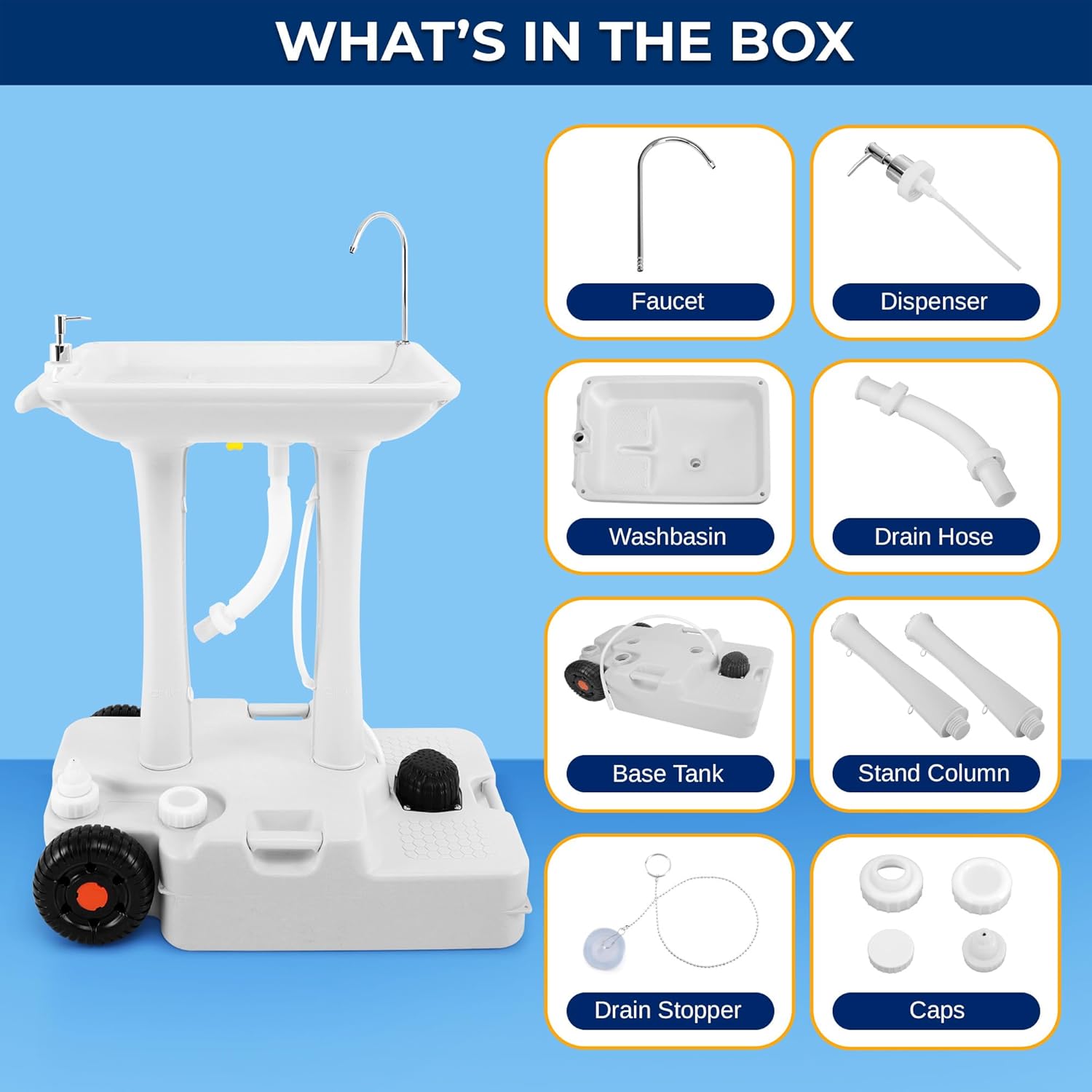 SereneLife Portable Hand Washing Station, 100+ Hand Washes, Hands-Free Foot Pump, Soap Dispenser, and Drain Hose, Ideal for Outdoor Events, Camping, Boating and Worksites