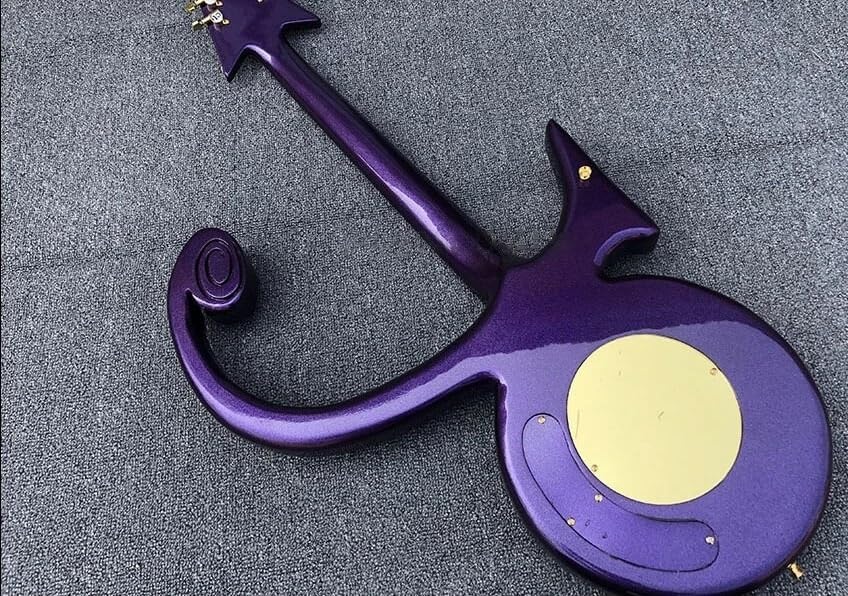 Prince Love Symbol Electric Guitar, Metallic Purple Finish, Floyd Rose Tremolo, Gold Pickguard, Rare Unique Shape, High-Performance 6-String