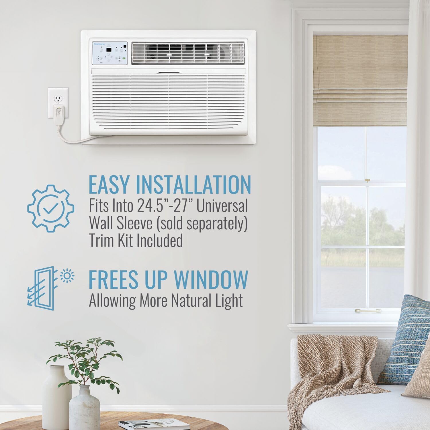 Keystone 8,000 BTU Wall Mounted Air Conditioner and Dehumidifier, 115V, Wall Unit for Bedroom, Bathroom, Small-Medium Sized Rooms up to 350 Sq.Ft., Quiet, High Efficiency Wall Mounted AC Unit, White