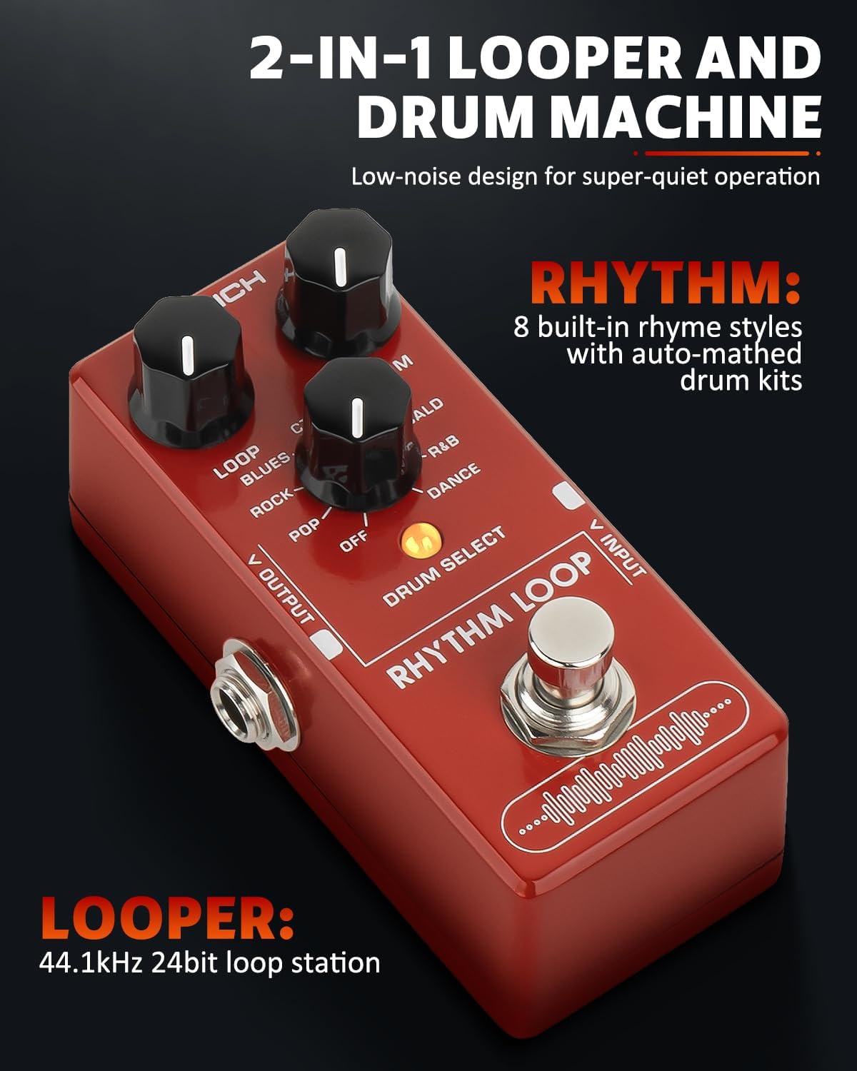 STRICH SL-03 Rhythm Loop Guitar Pedal 360s Phrase Looper (Unlimited Overdubs), Stereo Looper Pedal Guitar Pedal with Built-in Drum Machine, 100 Diverse Drum Patterns, 160 Minutes Recording Time