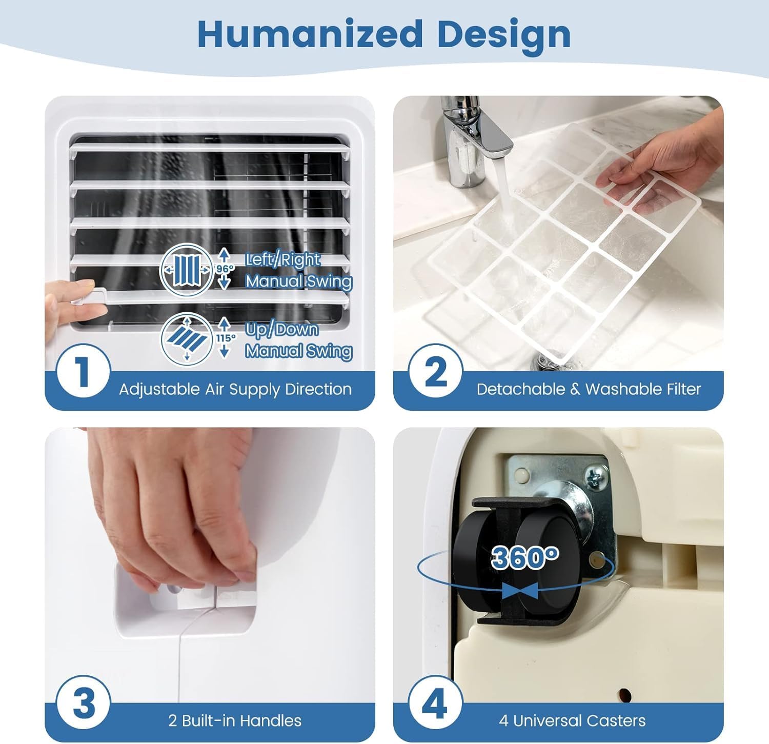 ARLIME Portable Air Conditioners, 9000 BTU Air Unit, Fan & Dehumidifier w/ 24H Timer, LED Display, 2 Fan Speeds, Sleep Mode, 4 Wheels, Remote Control, Installation Kit for Room up to 280 Sq. Ft