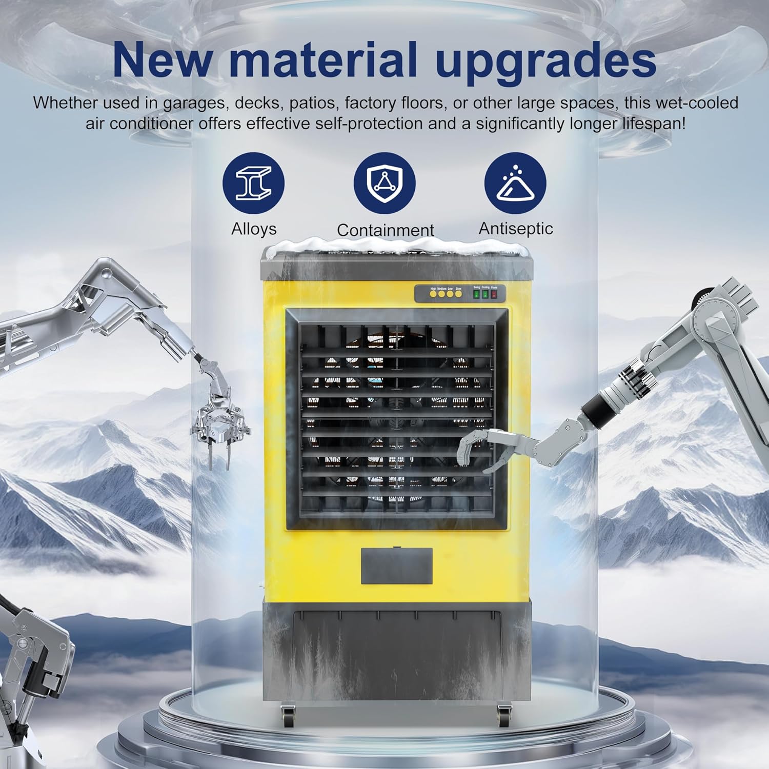 Swamp Cooler,6500 CFM Evaporative Air Cooler,19 Gal Water Tank Outdoor Air Conditioner,3 Speed,Suitable for Indoor & Outdoor Garage,Patio,courtyard,factory workshop,50inch,Yellow