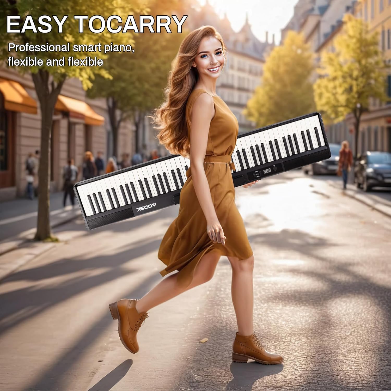 AODSK 88 Key keyboard piano, Portable Digital Piano with Wooden stand Set+Wooden Duet Piano Bench with Padded Cushion and Storage Compartment