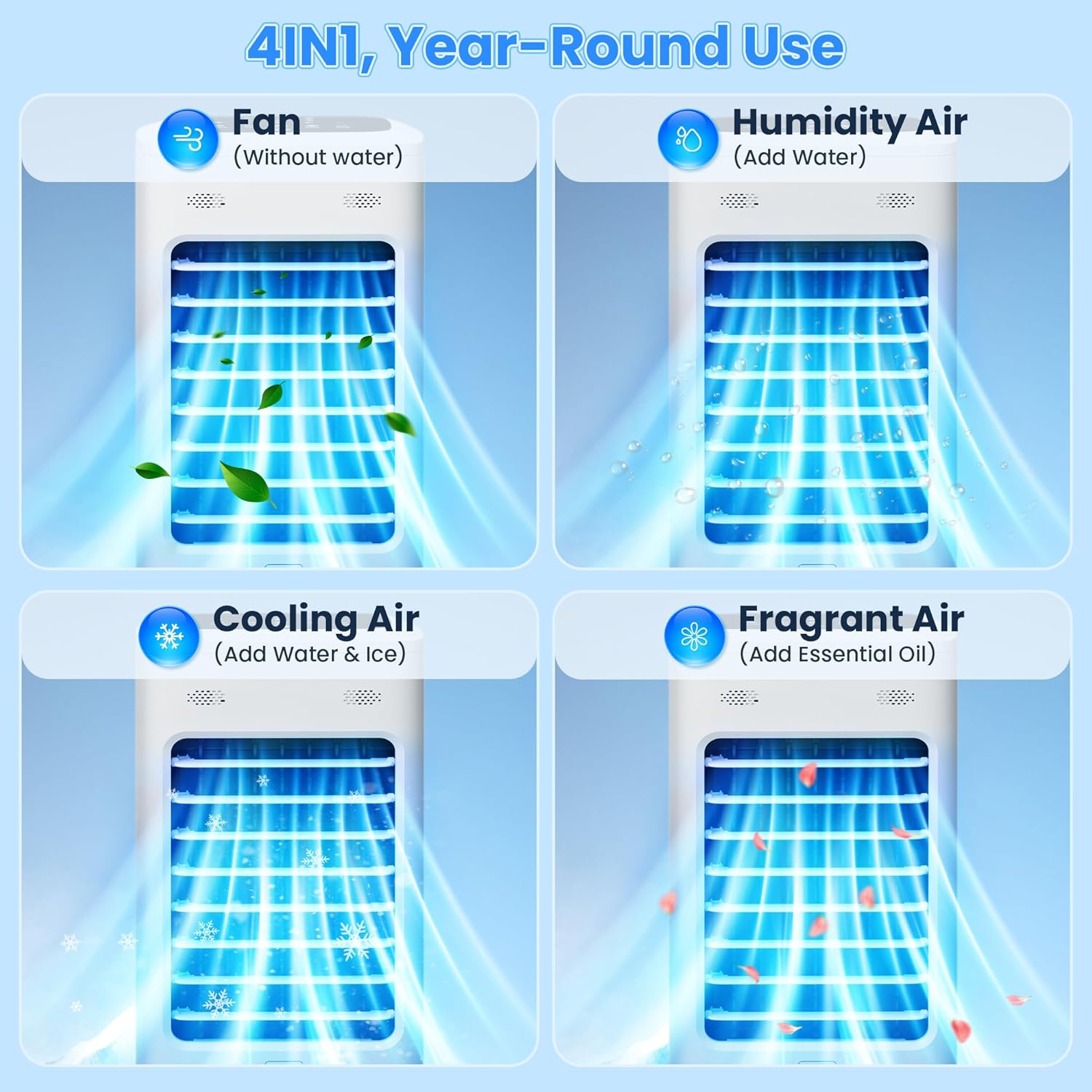 Windowless Air Conditioner Portable, Swamp Cooler Air Conditioner with 2 Gal Water Tank, Ventless Evaporative Air Cooler, 3 Modes, 3 Speeds, Timer, Remote, Swing, Suitable for Home Indoor Bedroom