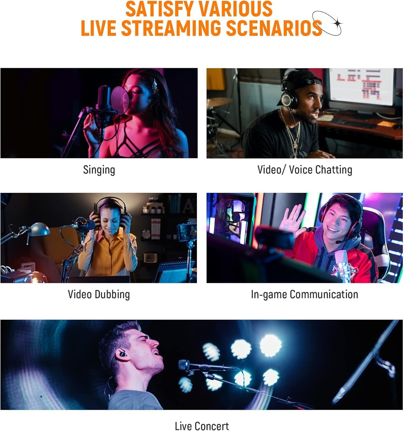 Synido Podcast Equipment Sound Card, Audio Interface Mixer with Pro-preamp, 48V Phantom, 9 Customize Sound Pads, XLR, 1/4