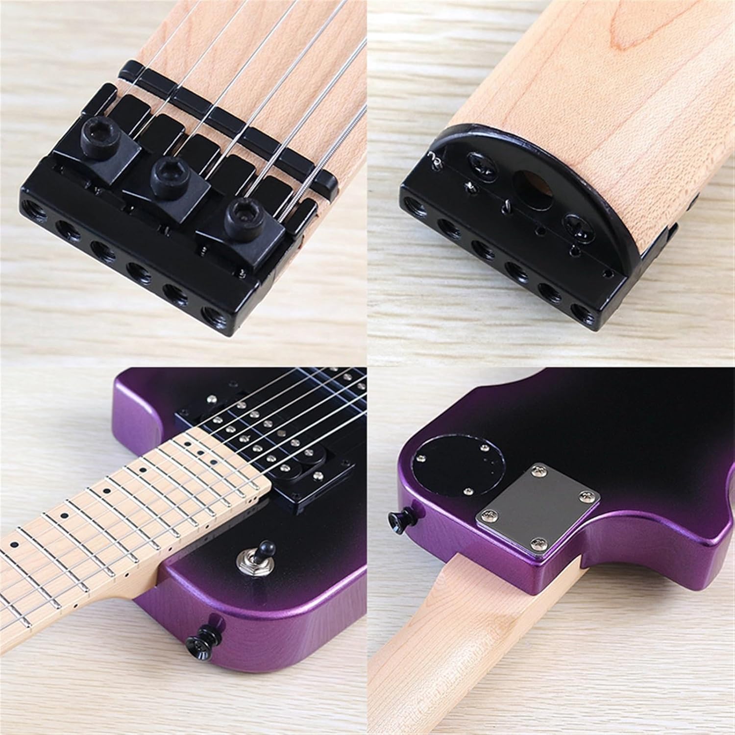 High Gloss Travel Headless Electric Guitar 30 Inch Solid Basswood Body 6 String Mini Portable Guitar Professional Headless Guitar (Color : 03)