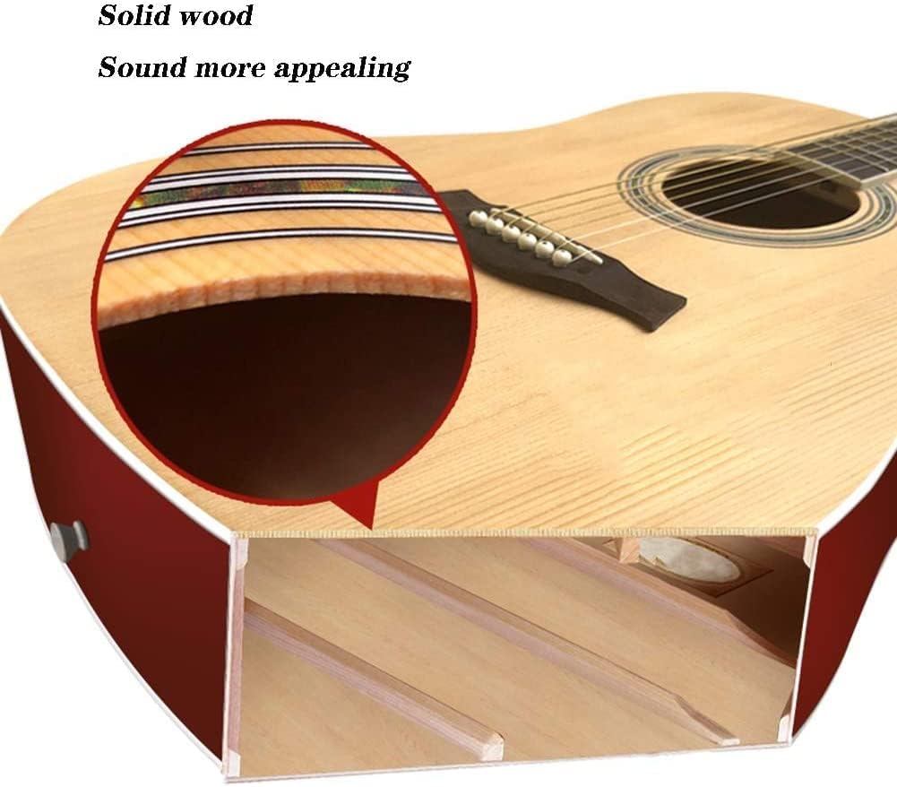 Full Size Guitar Acoustic Guitar Ballad Guitar Adult Fingerstyle Beginner Practice Metal String Clear Sound Solid Wood Wear Resistant Beginner Acoustic Guitar Starter Package Student G (Beige Long)