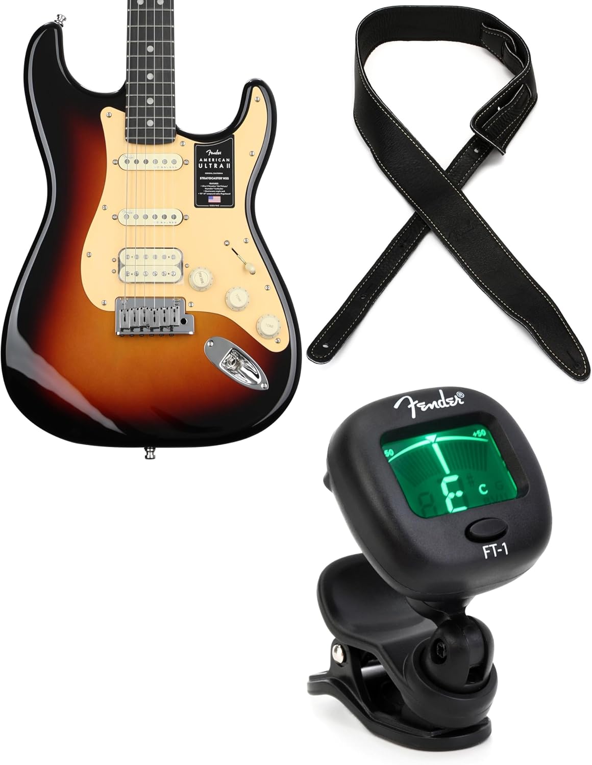 Fender American Ultra II Stratocaster HSS Electric Guitar - Ultraburst Finish, Ebony Fingerboard, Includes Tuner and Strap