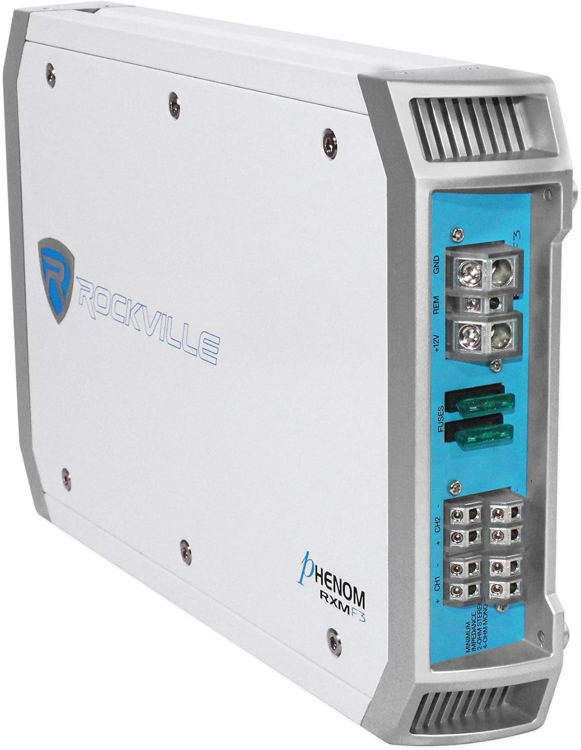 Rockville RXM-F3 1600W Peak/260W RMS 4-Channel Class A/B Marine Amplifier with PA Microphone, Waterproof Conformal Coating, Smart Auto Turn-On for Boats