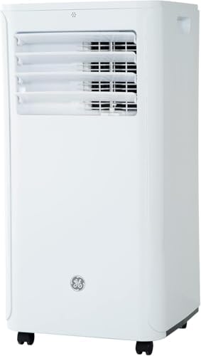 GE 6,000 BTU DOE Portable Air Conditioner for Small Rooms up to 250 sq. ft., Digital Controls, Remote Control, Perfect for Bedroom or Living Room, Easy Install Kit Included, White