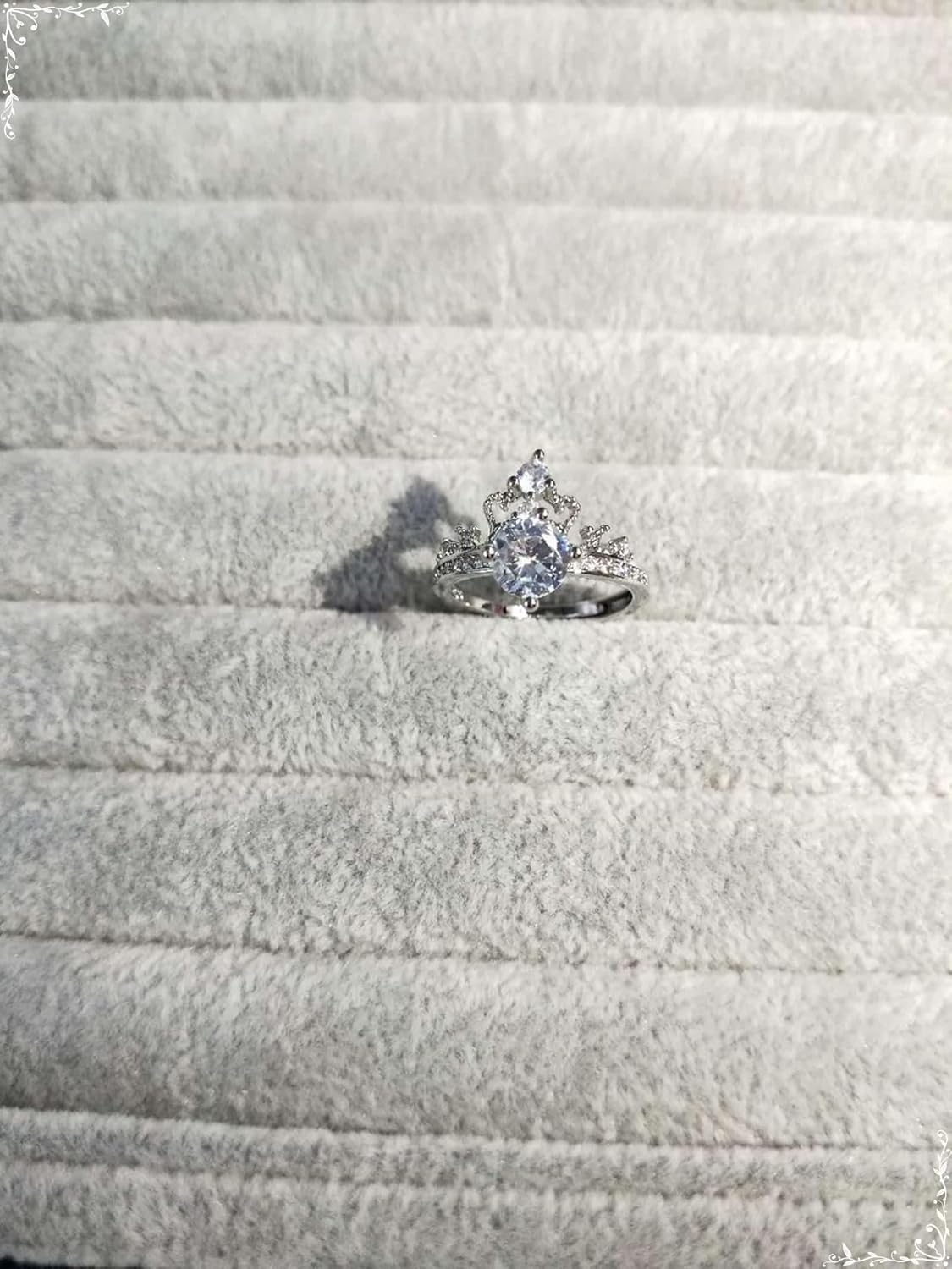 18K White Gold Ring for Women, Unique Engagement Ring Moissanite Crown Silver Jewelry for Bride