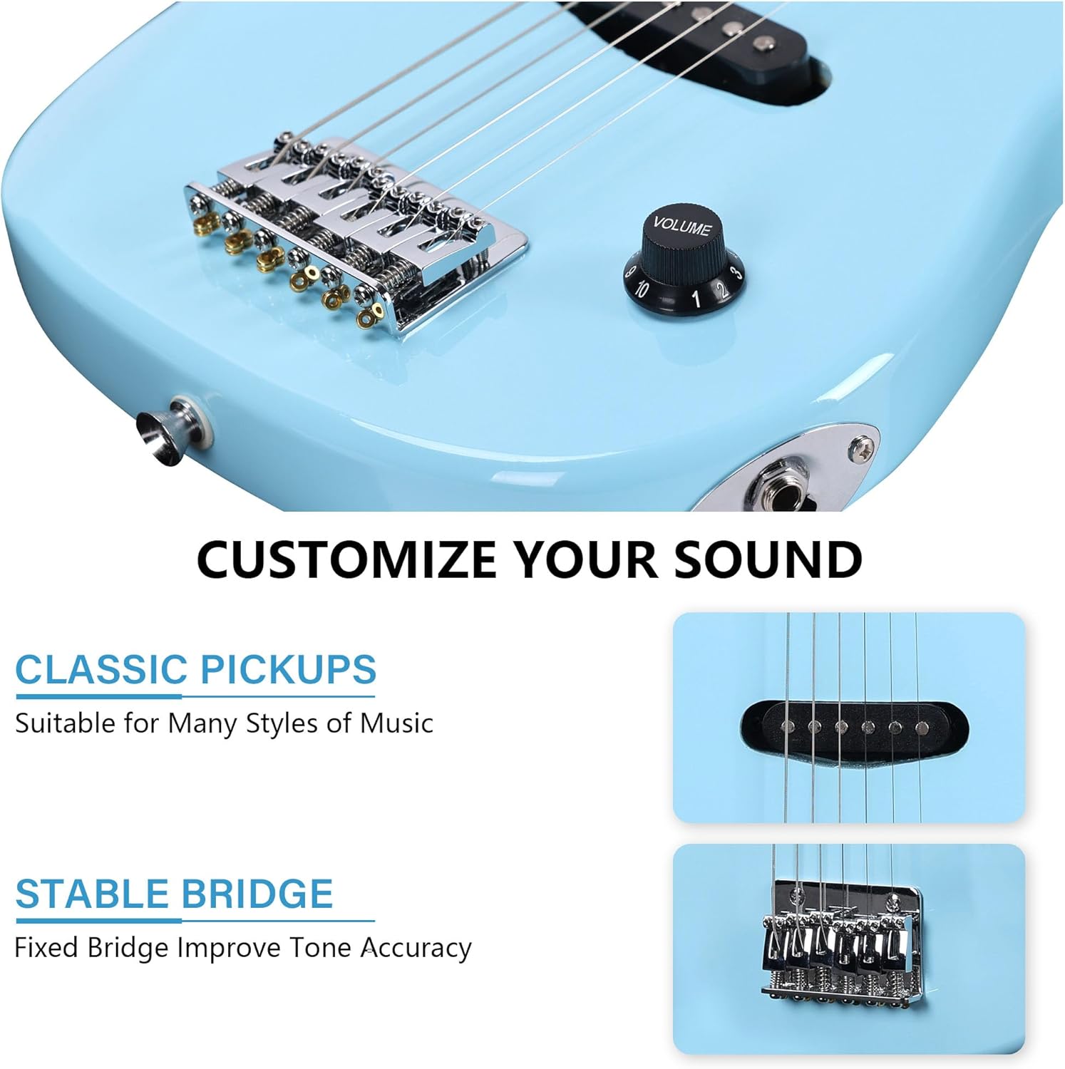 WINZZ EGM100 30 Inches Real Kids Electric Guitar with Beginner Kit, Right Handed (Light Blue)