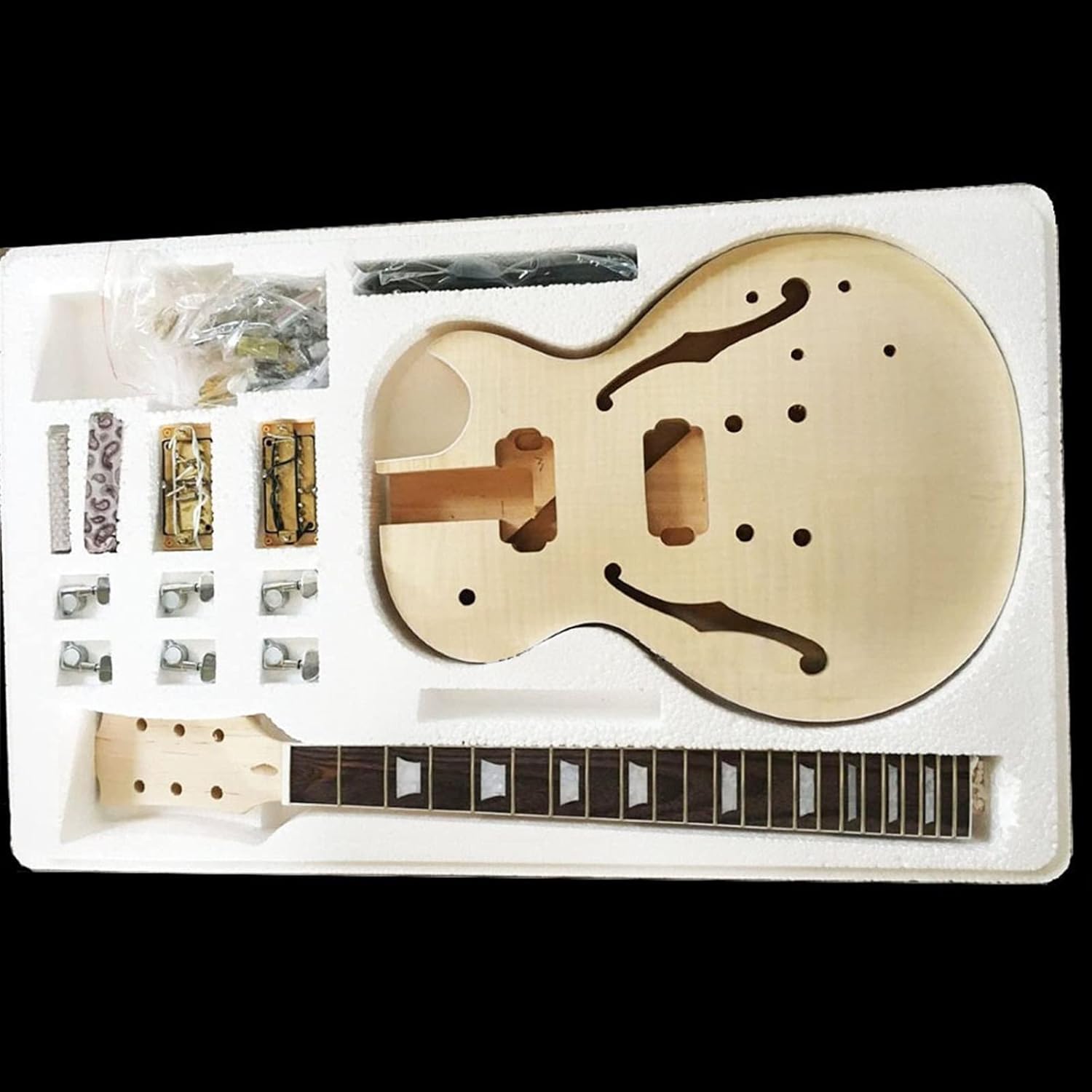 TSTS DIY Unfinished Electric Guitar Kit Solid Mahogany Body & Headstock are with Flame Maple Top Unfinished Electric Guitar Kit