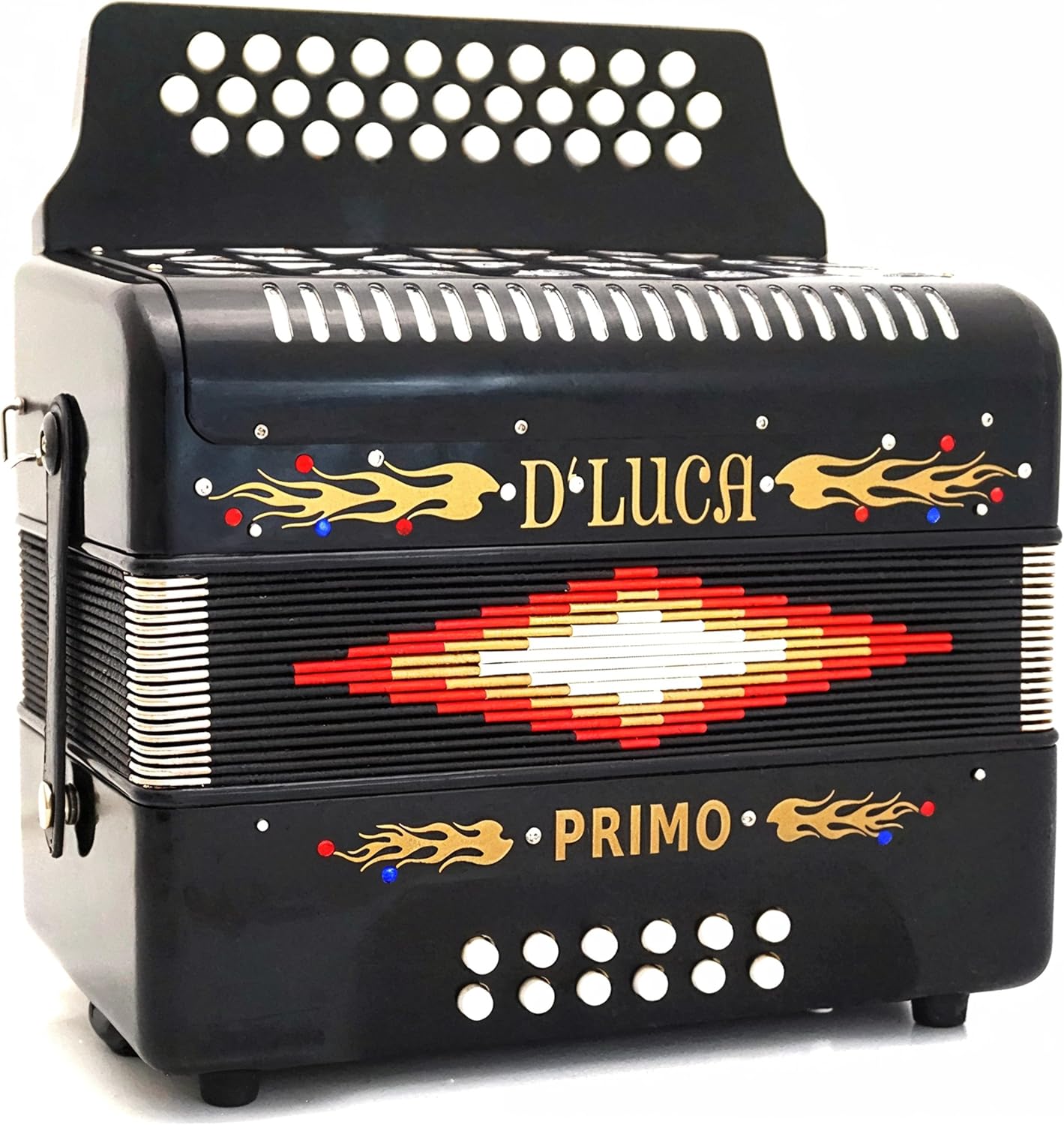 D'Luca Primo Button Accordion 31 Keys 12 Bass on FBE Key with Case and Straps, Black