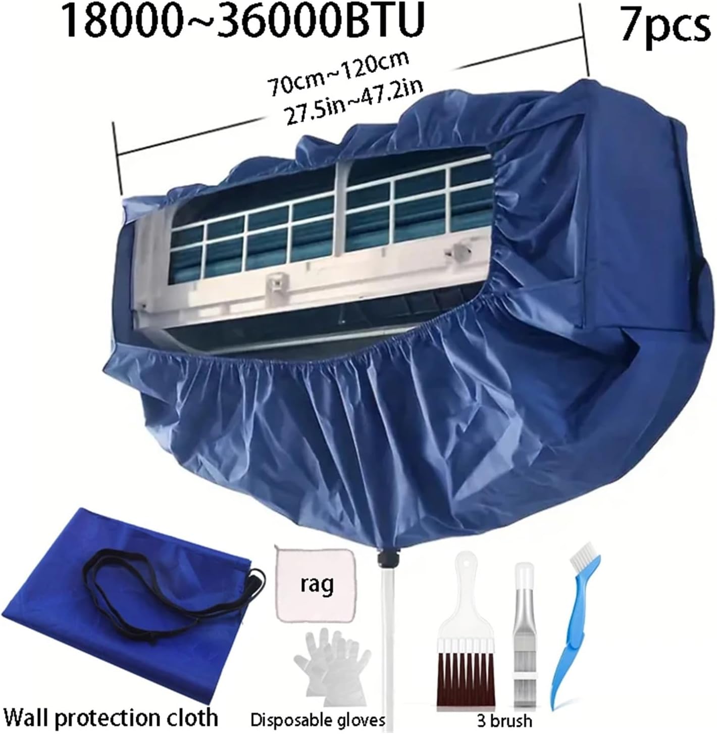 Air Conditioning Cleaning Cover: Thickened Dust Water Bag With Support Plate Cleaner Set For 9000~36000BTU Hanging AC(7pcs 120cm 47.2in)