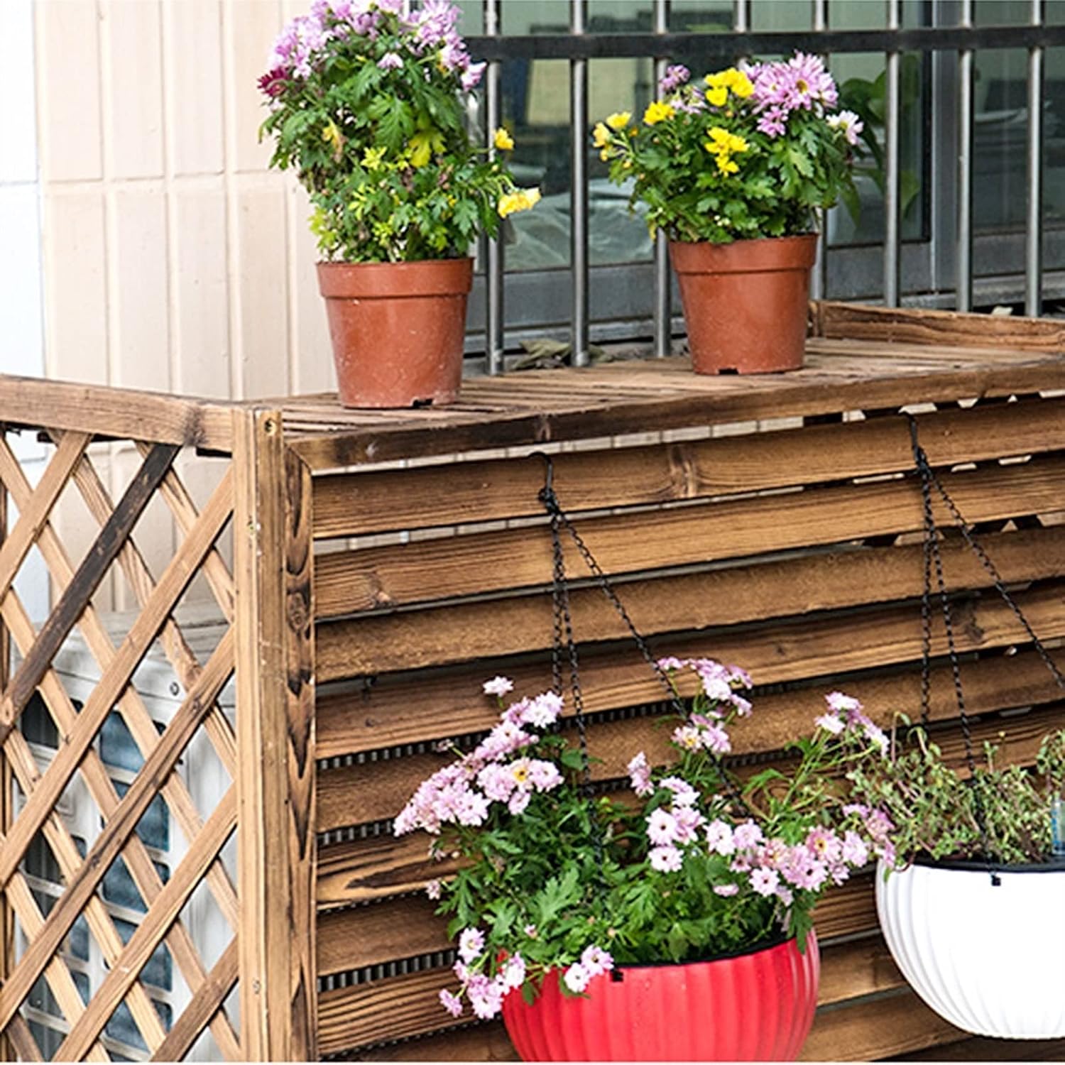 Split Air Conditioner Covers for Outside Units Trash Can Enclosure Flower Stand Protective grilles All Weather Heavy Duty Privacy Fence Screen Anti Theft Wooden AC Cover Outdoor (Size : 103